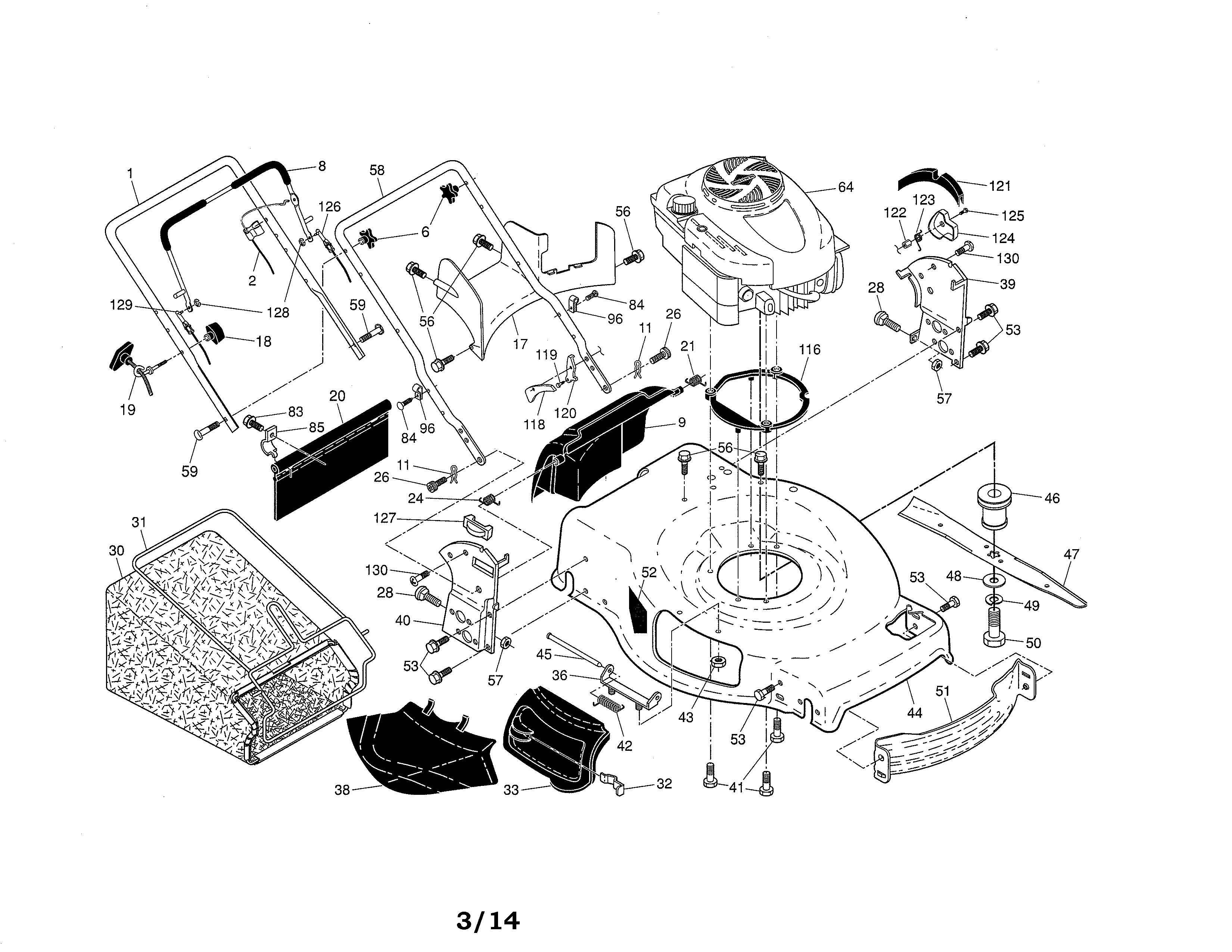 Craftsman 917370890 engine/housing/handle diagram