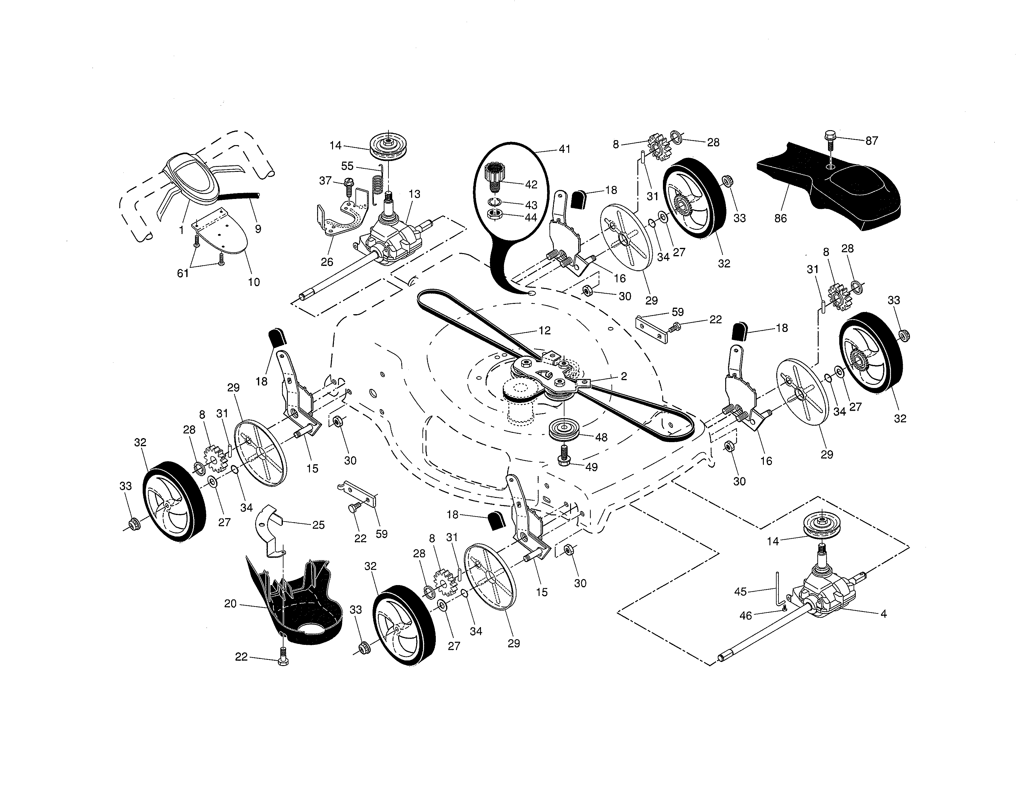 Craftsman 917370890 drive control/gear case/wheels diagram