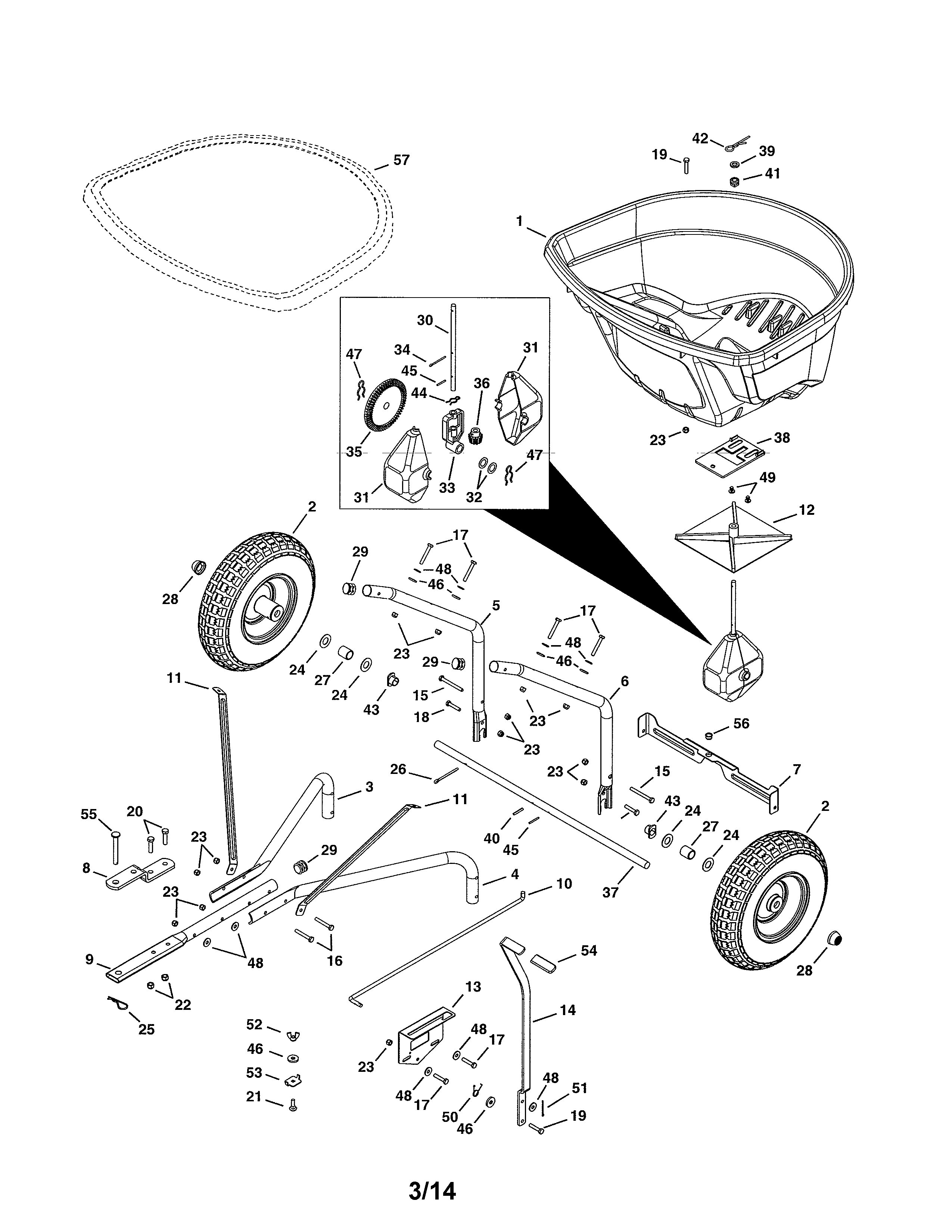 Agri-Fab 45-04631 130 lb. tow spreader diagram