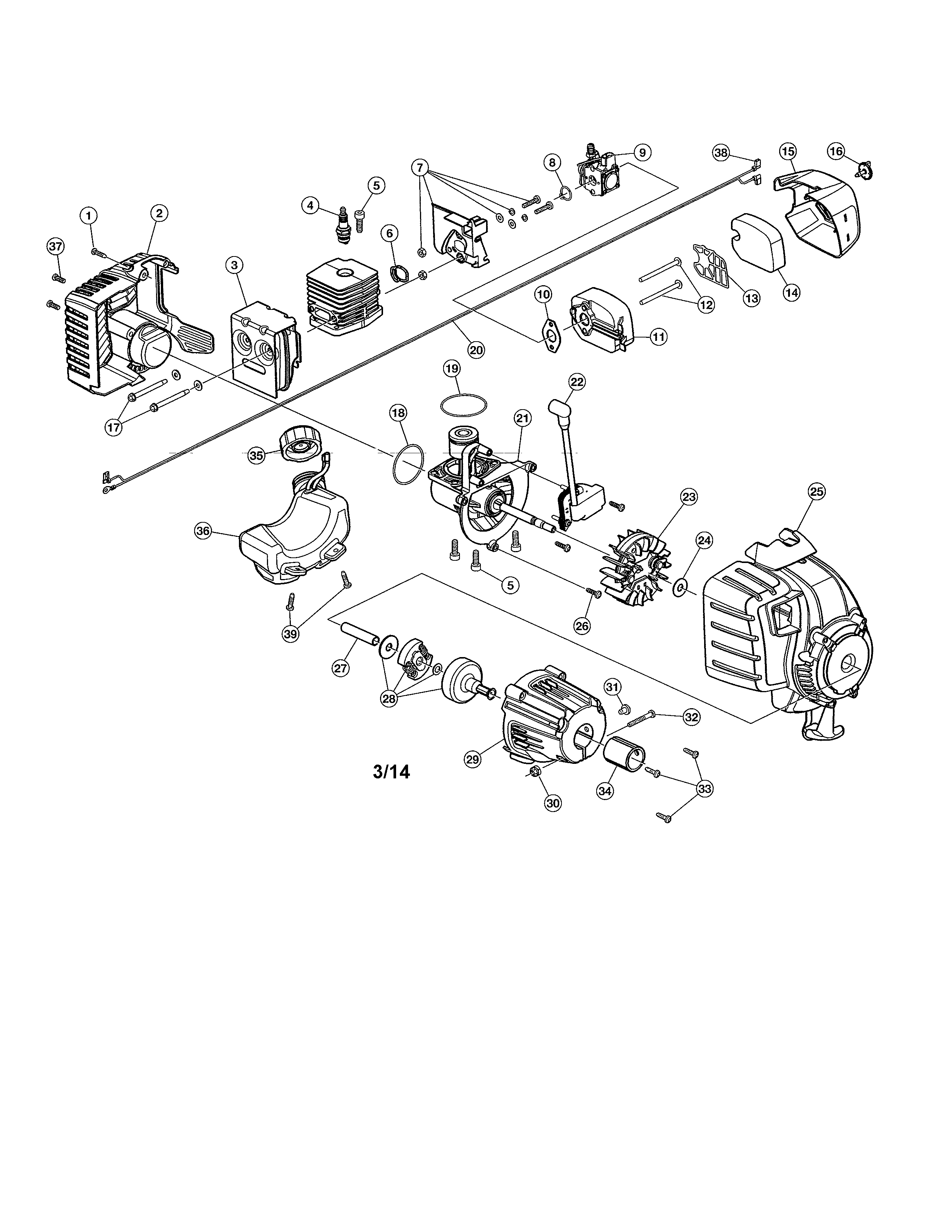 MTD 21AK125G900 cylinder/fuel tank/clutch diagram