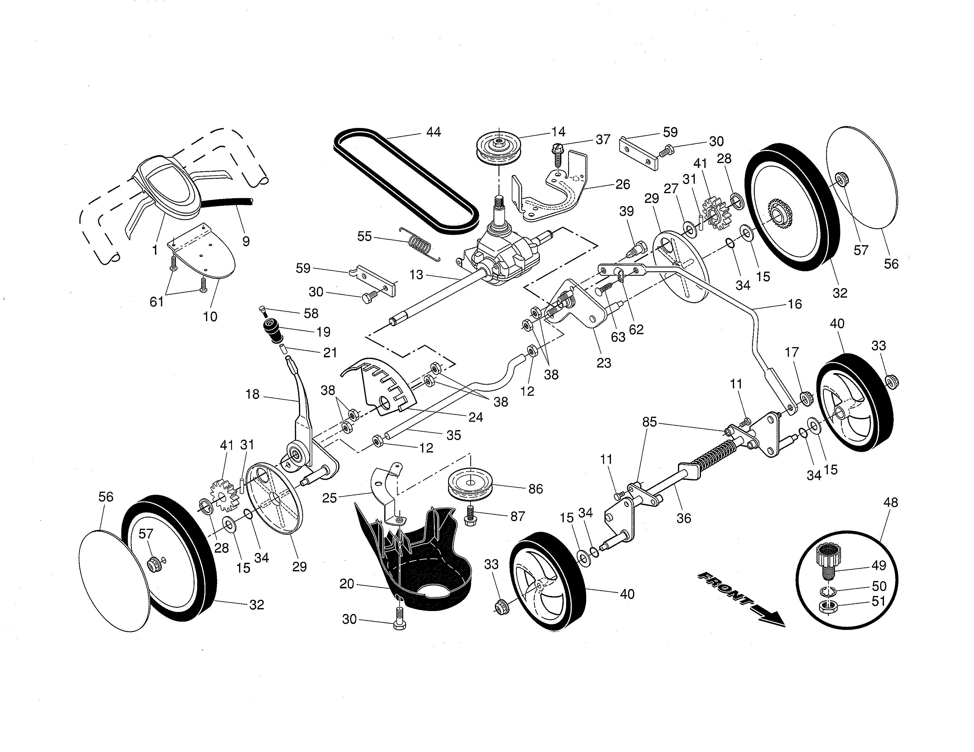 Craftsman 917370934 drive control/gear case/wheels diagram