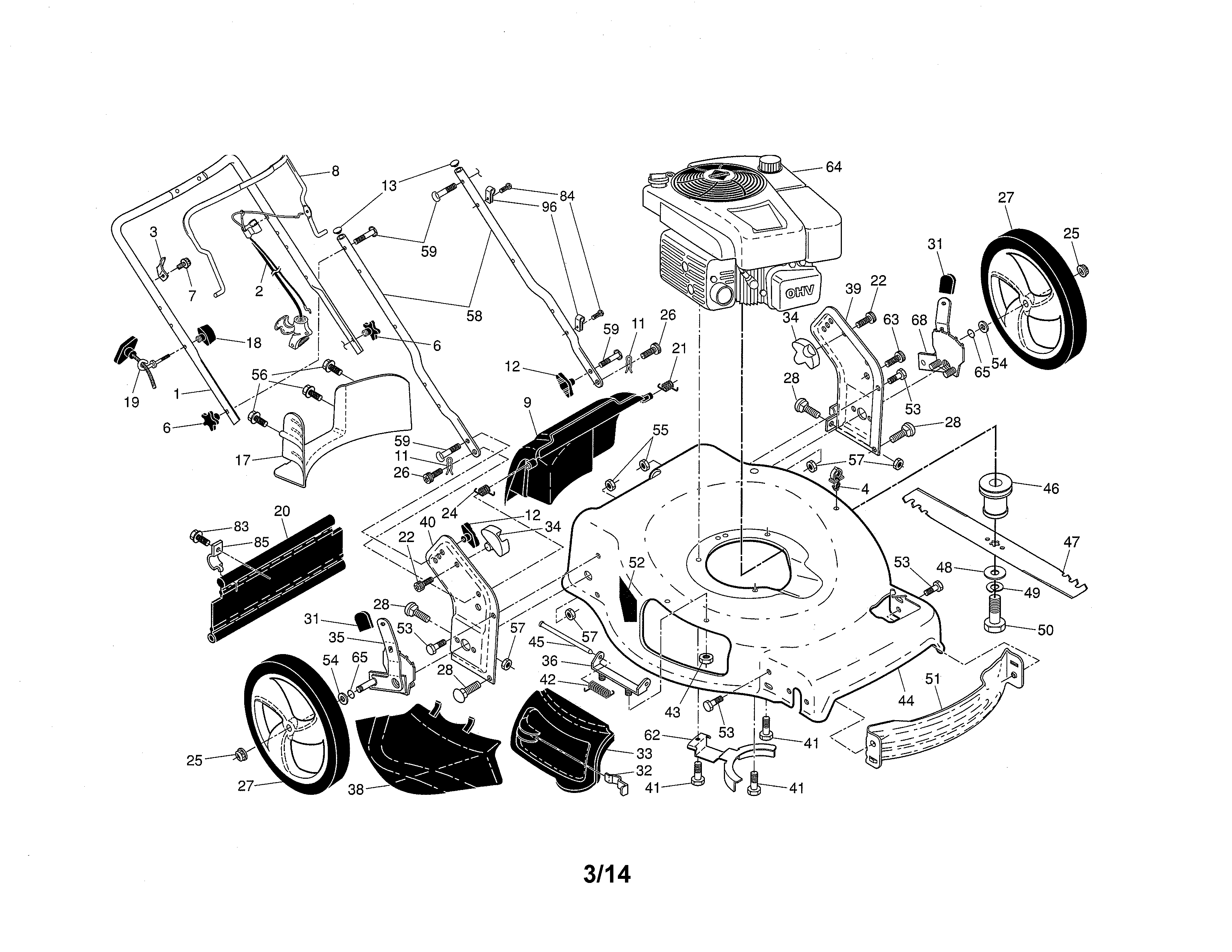 Craftsman 917375450 engine/housing/handle diagram