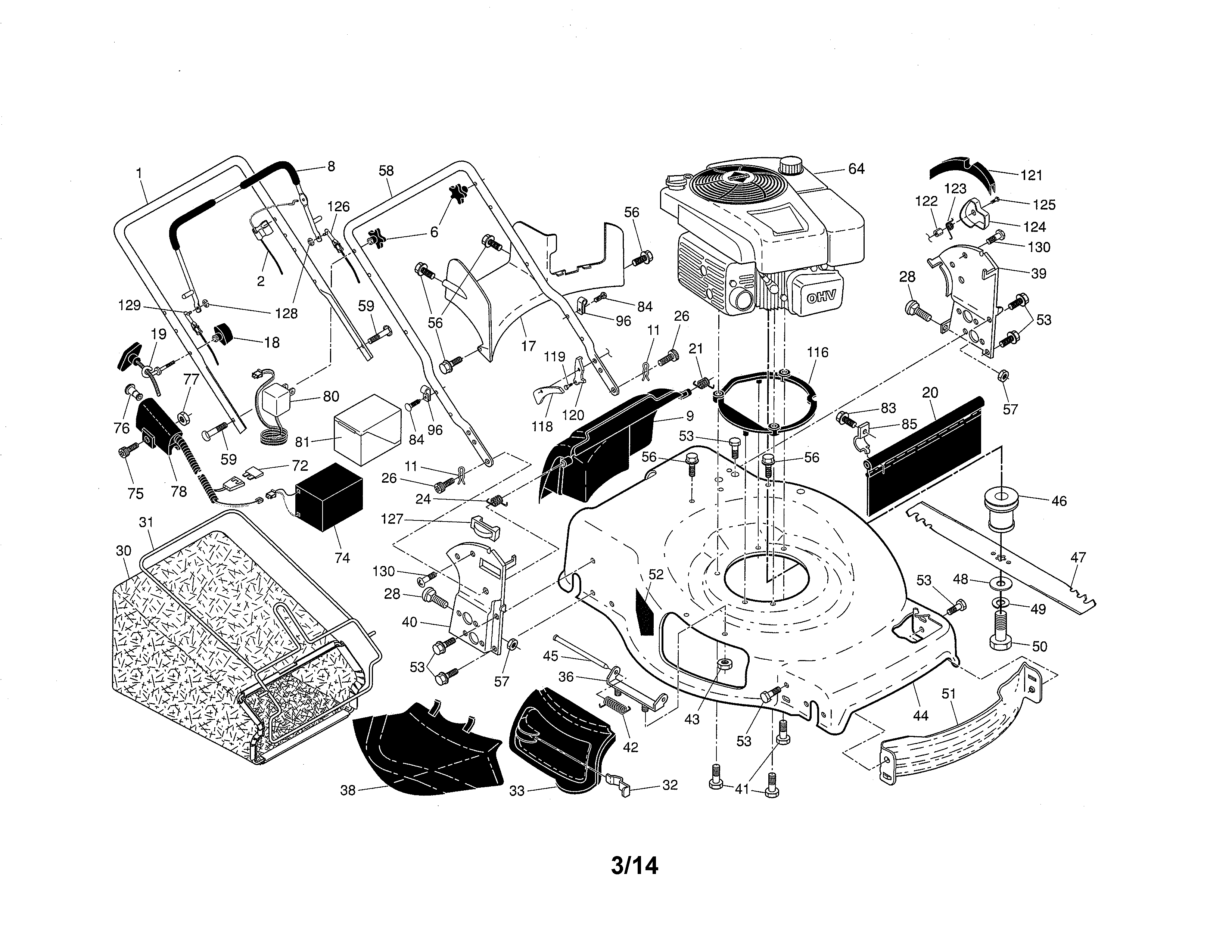 Craftsman 917375921 engine/housing/handle diagram
