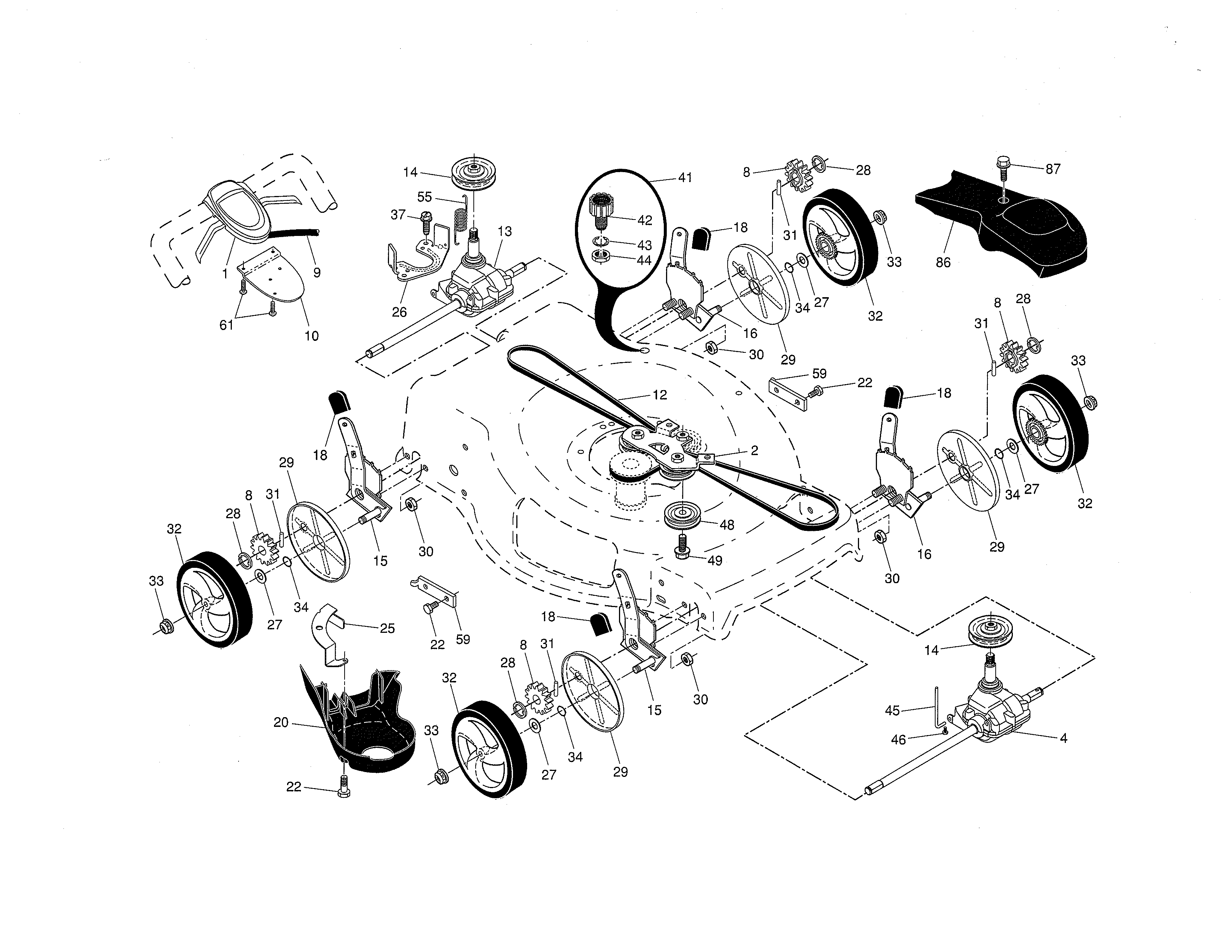 Craftsman 917375921 drive control/gear case/wheels diagram