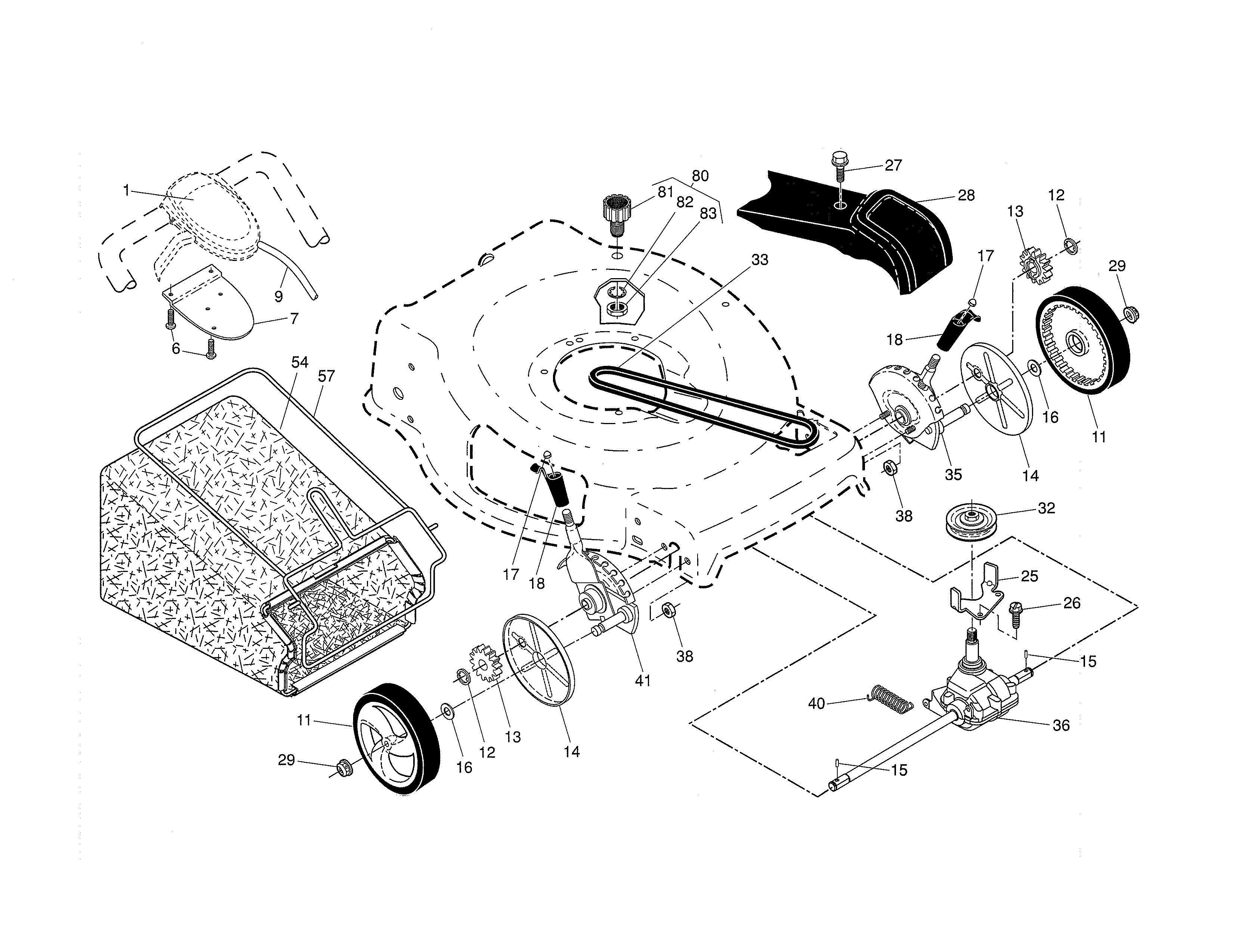 Craftsman 917370444 drive control/gear case/wheels diagram