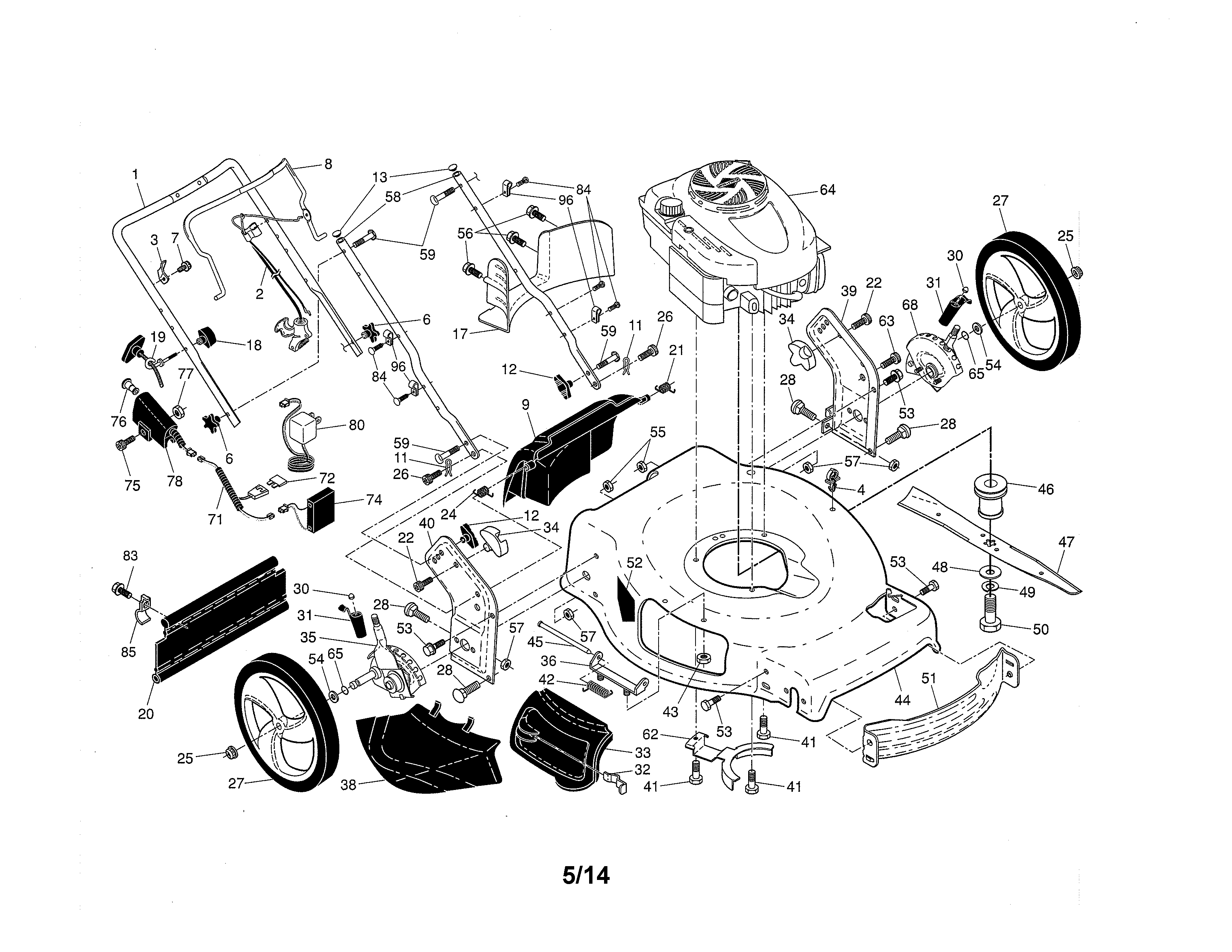 Craftsman 917370445 engine/housing/handle diagram