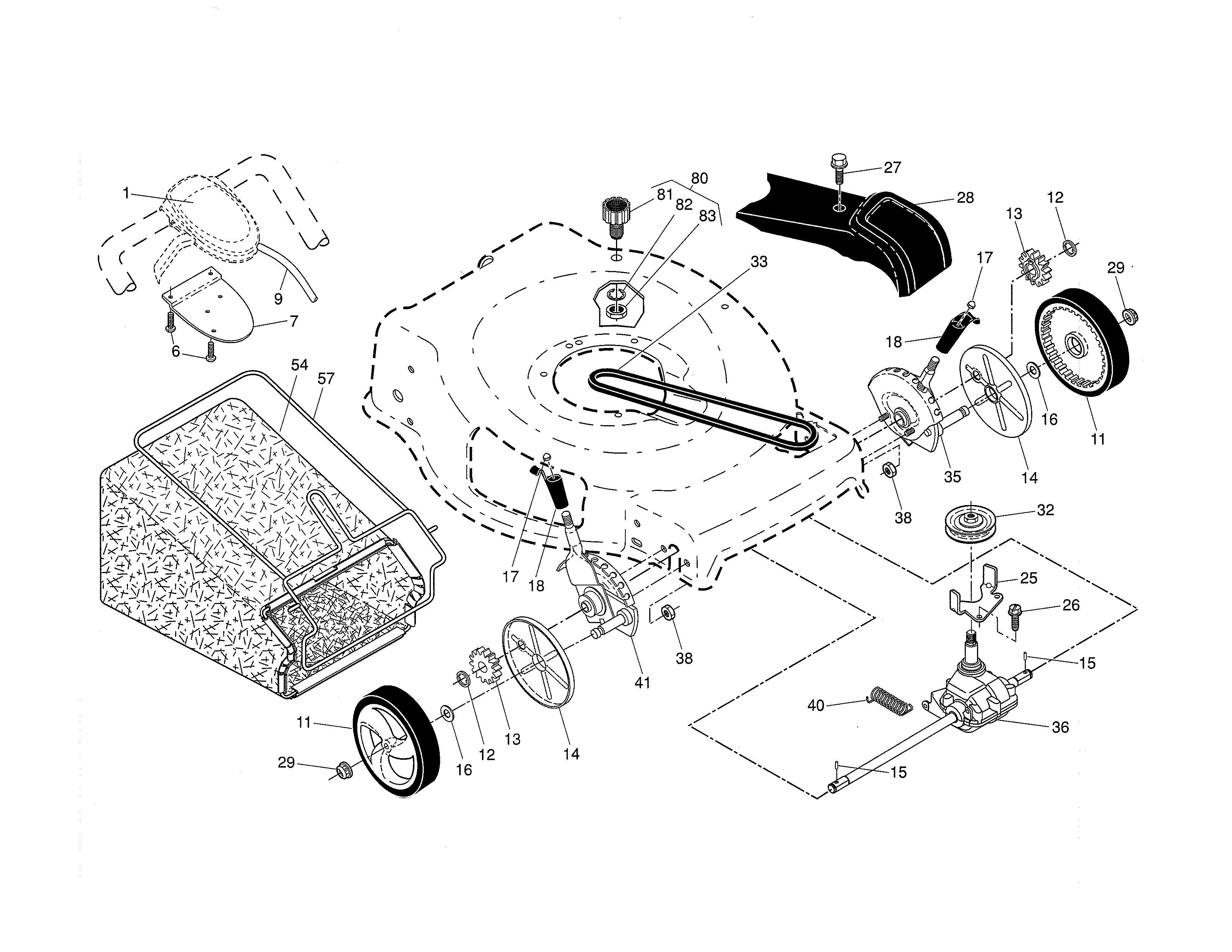 Craftsman 917370445 drive control/gear case/wheels diagram
