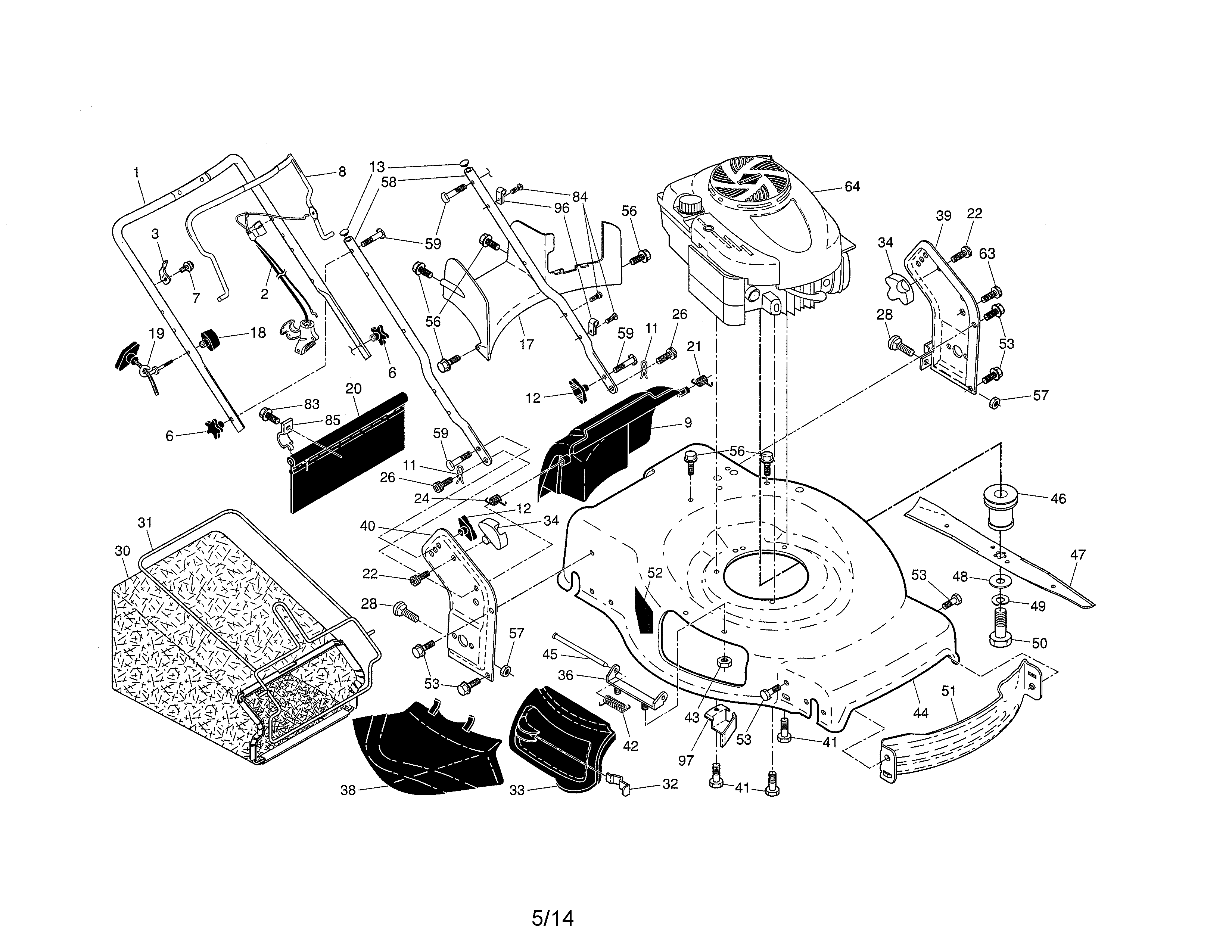 Craftsman 917370925 engine/housing/handle diagram