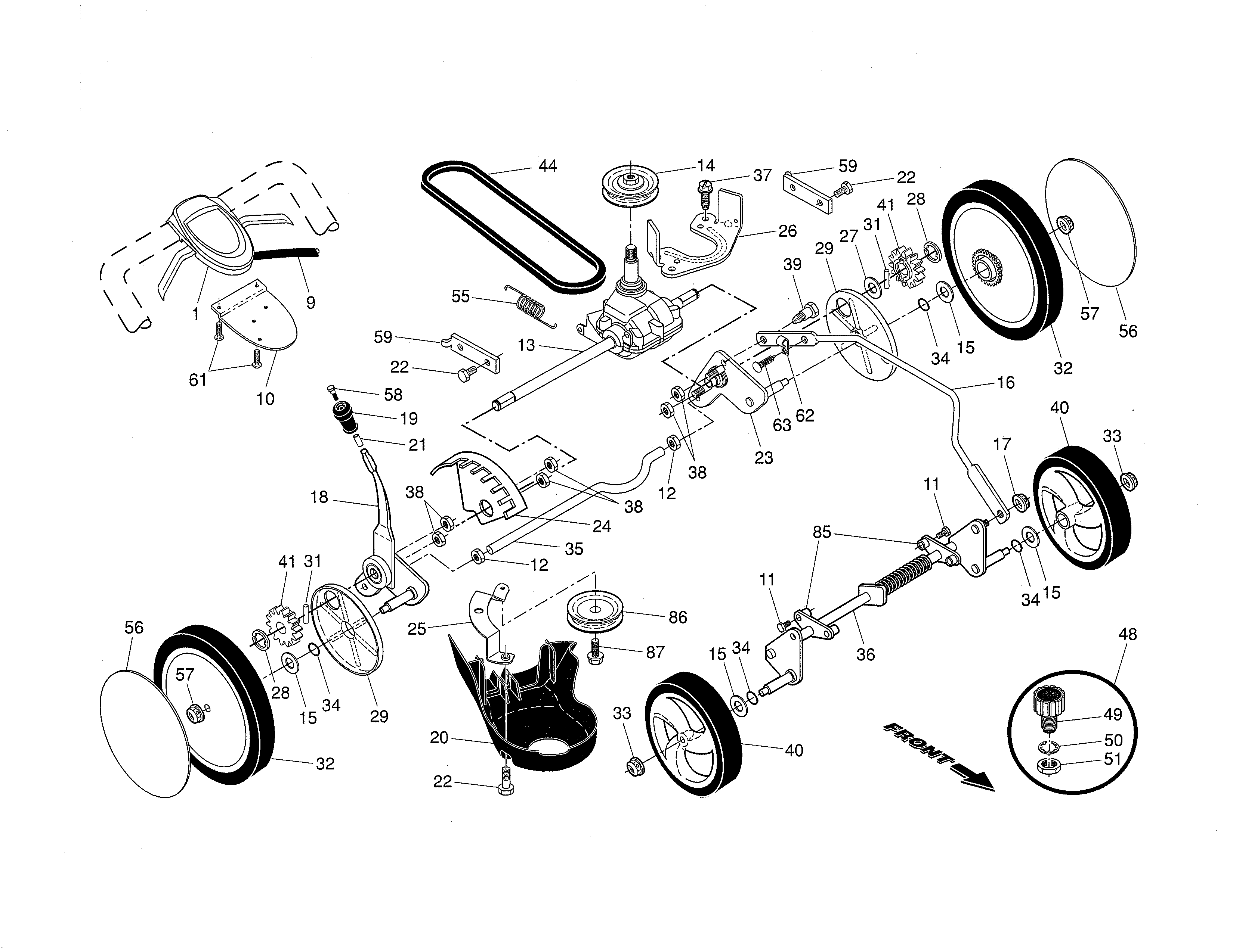 Craftsman 917370935 drive control/gear case/wheels diagram