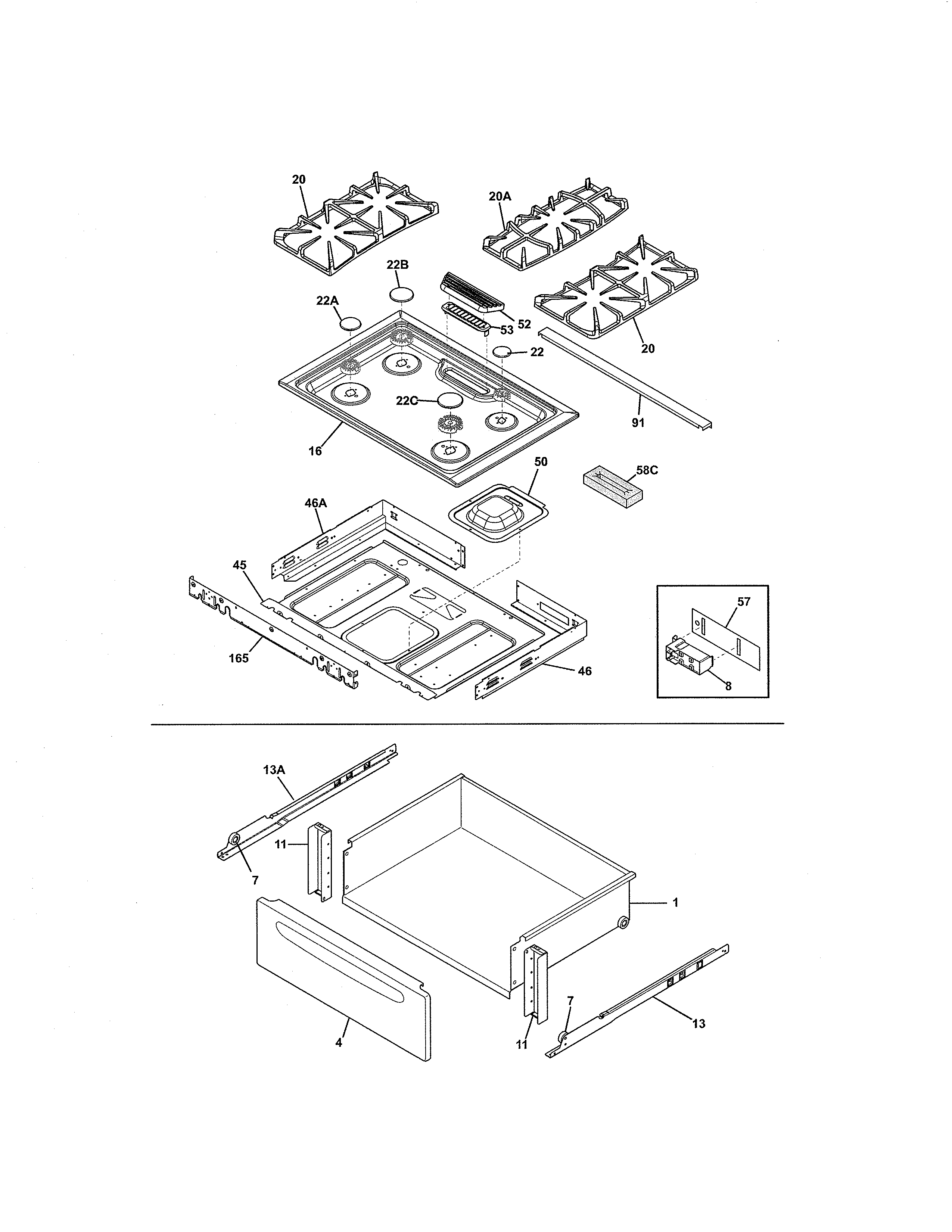 Kenmore 79032609310 top/drawer diagram