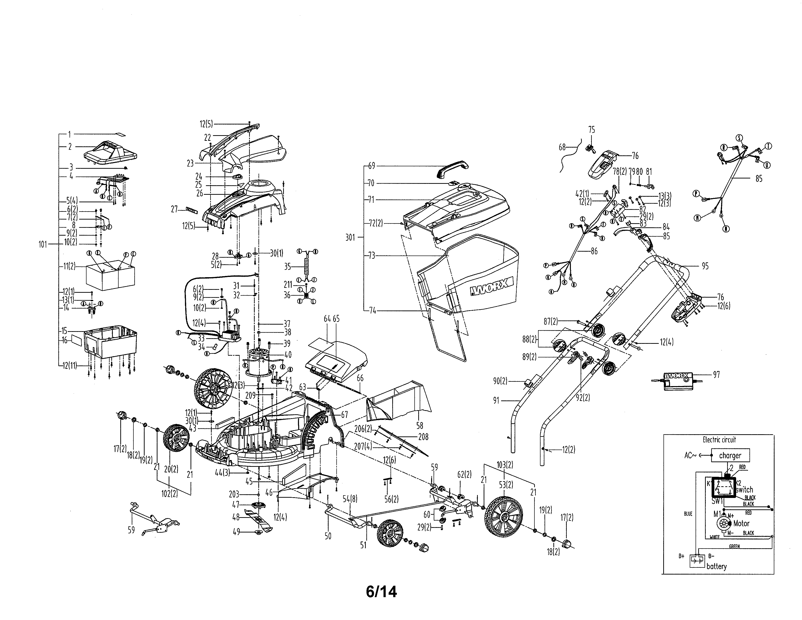 Worx WG787 electric mower diagram