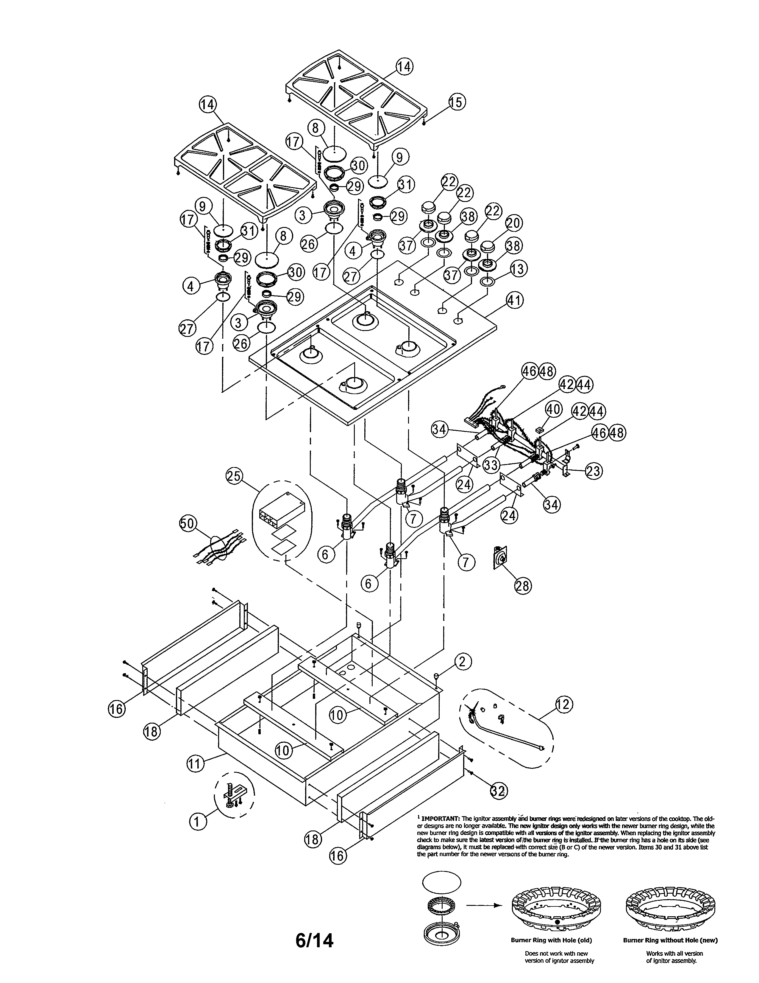 Dacor SGM304S cooktop before serial #mf0000000 diagram