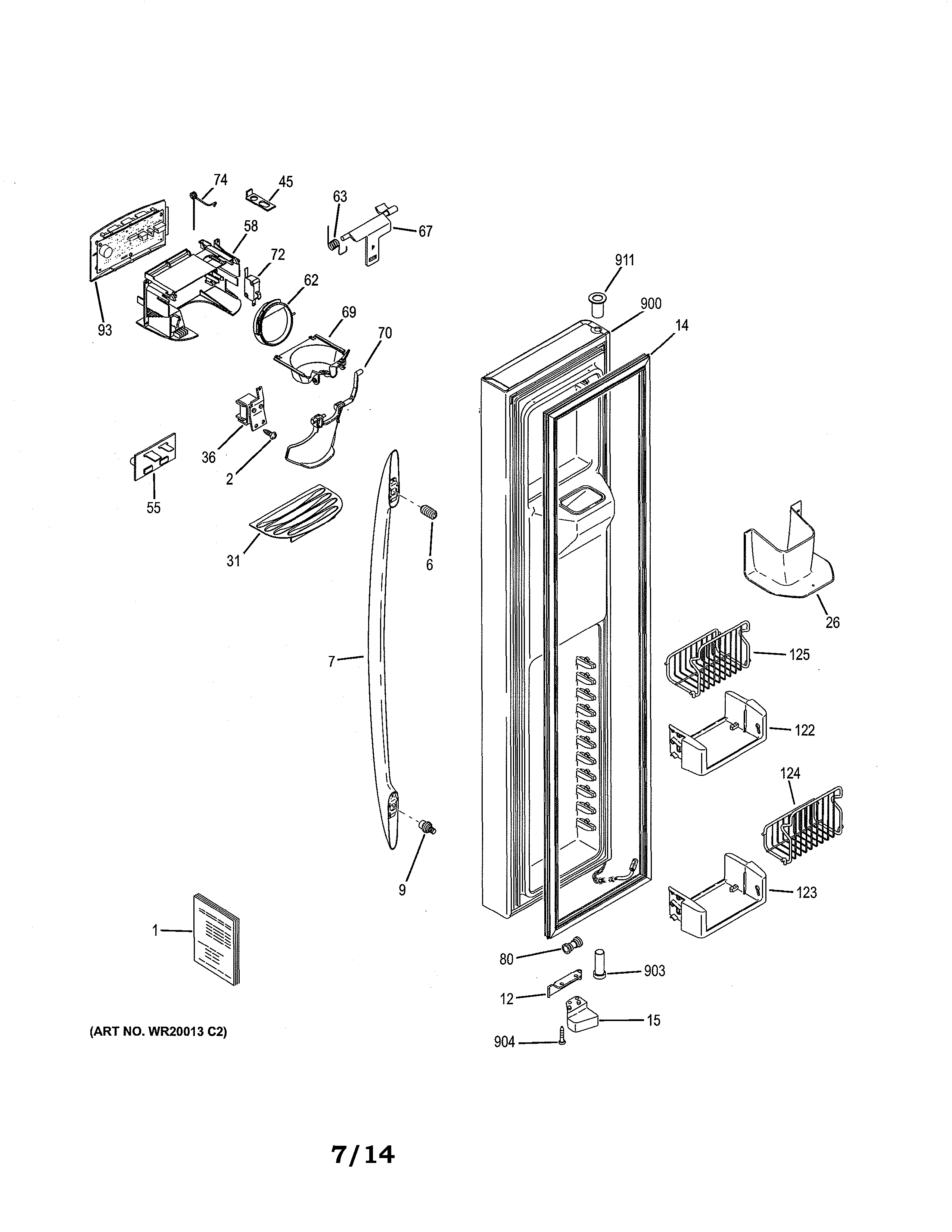 GE PSC23NSTESS freezer door diagram