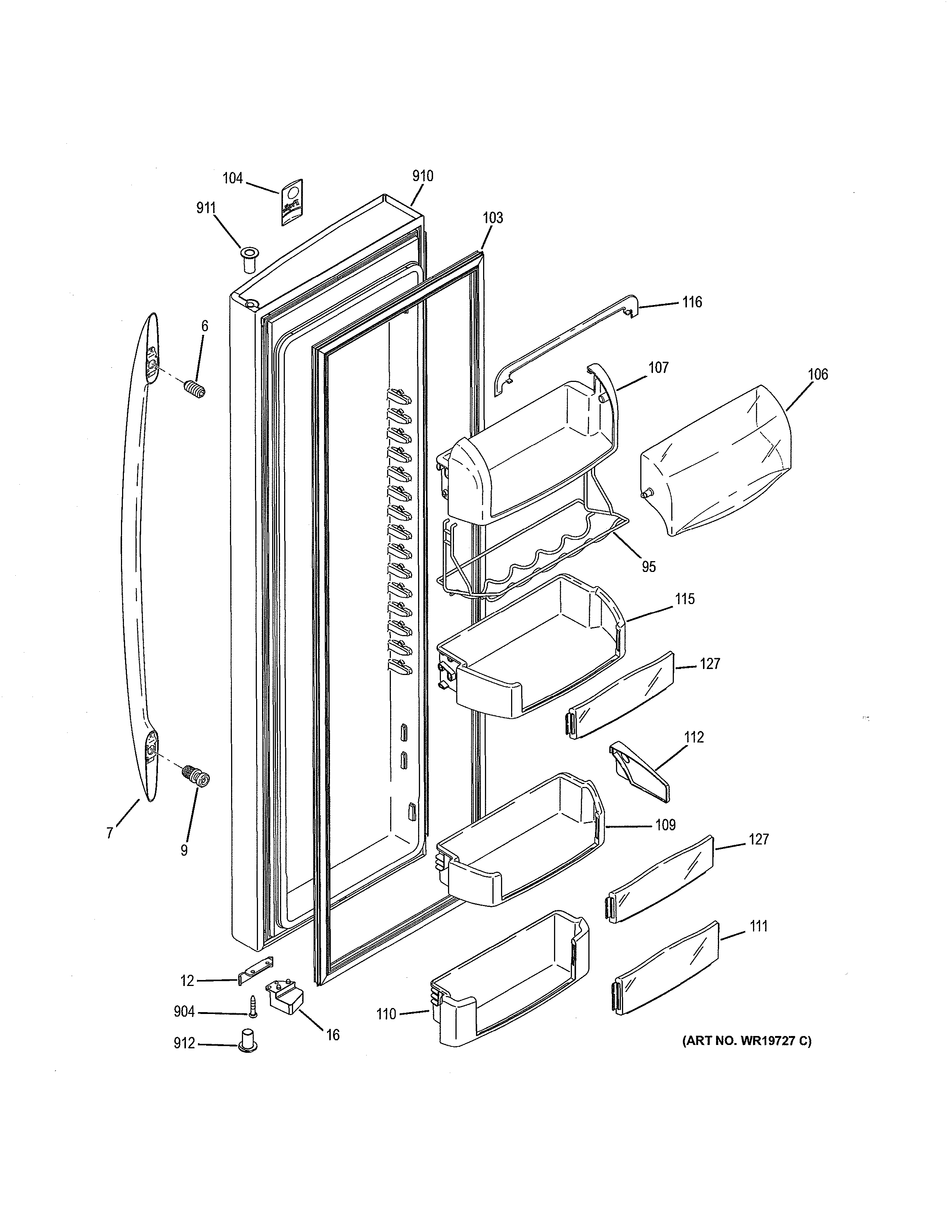 GE PSC23NSTESS fresh food door diagram