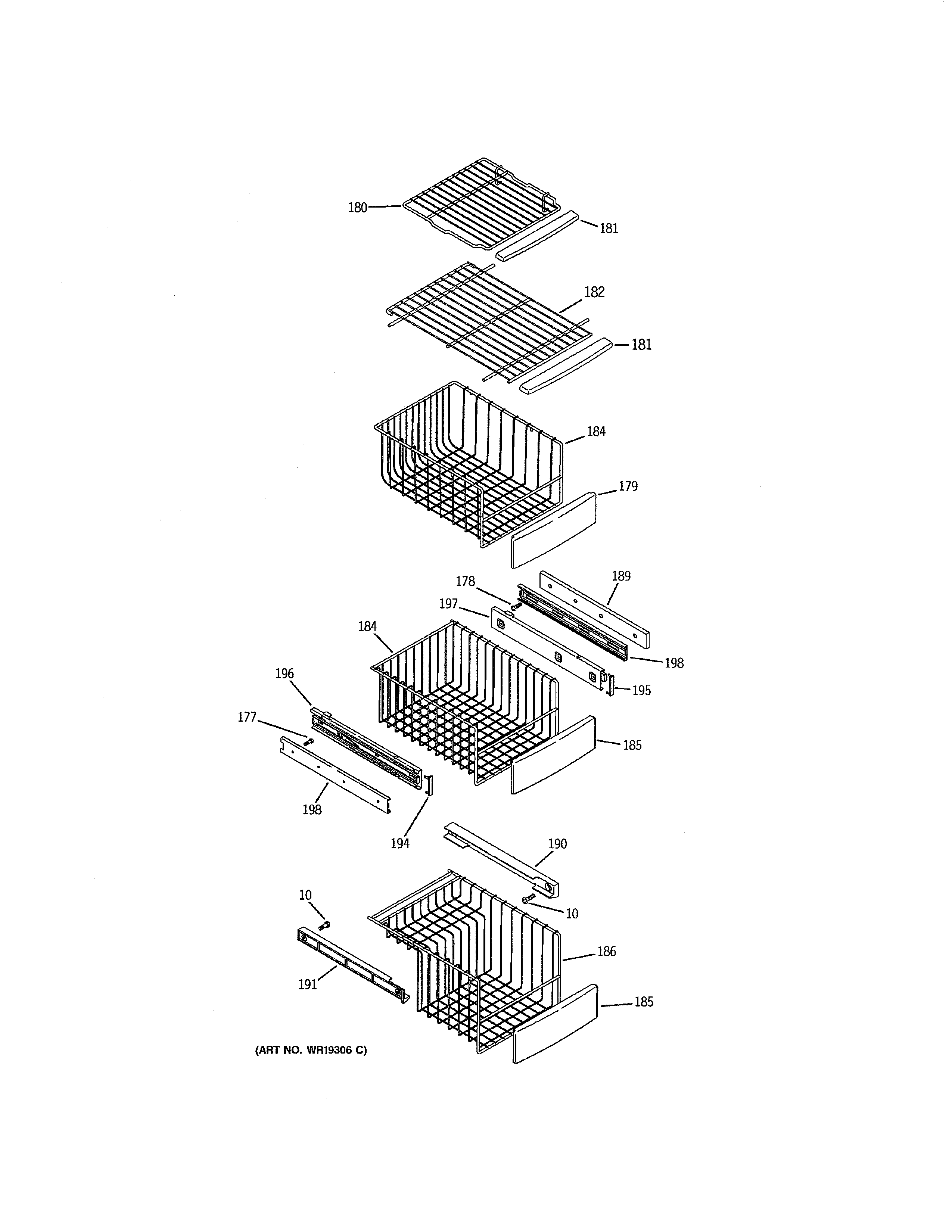 GE PSC23NSTESS freezer shelves diagram