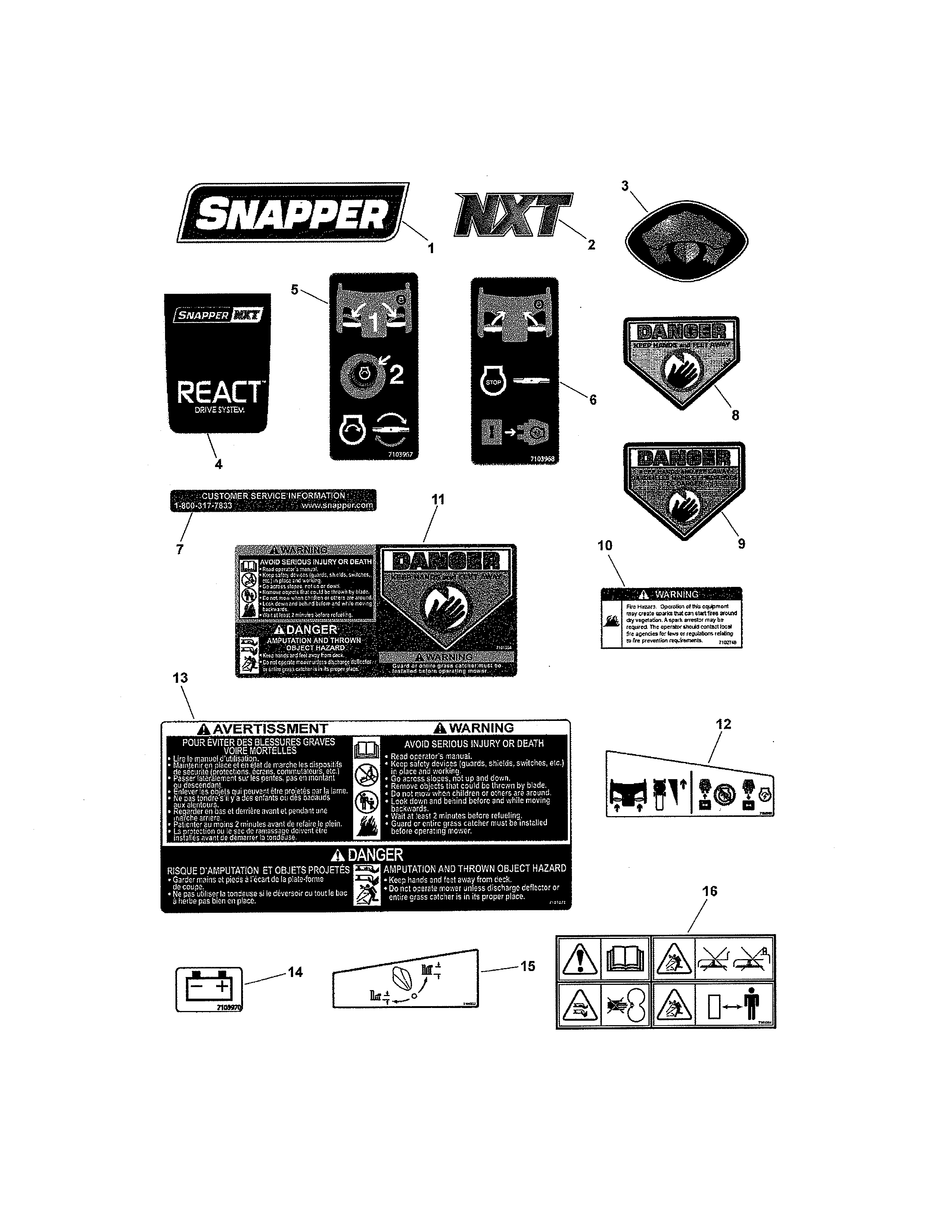 Snapper 7800722 (ENXT22875E) decals diagram