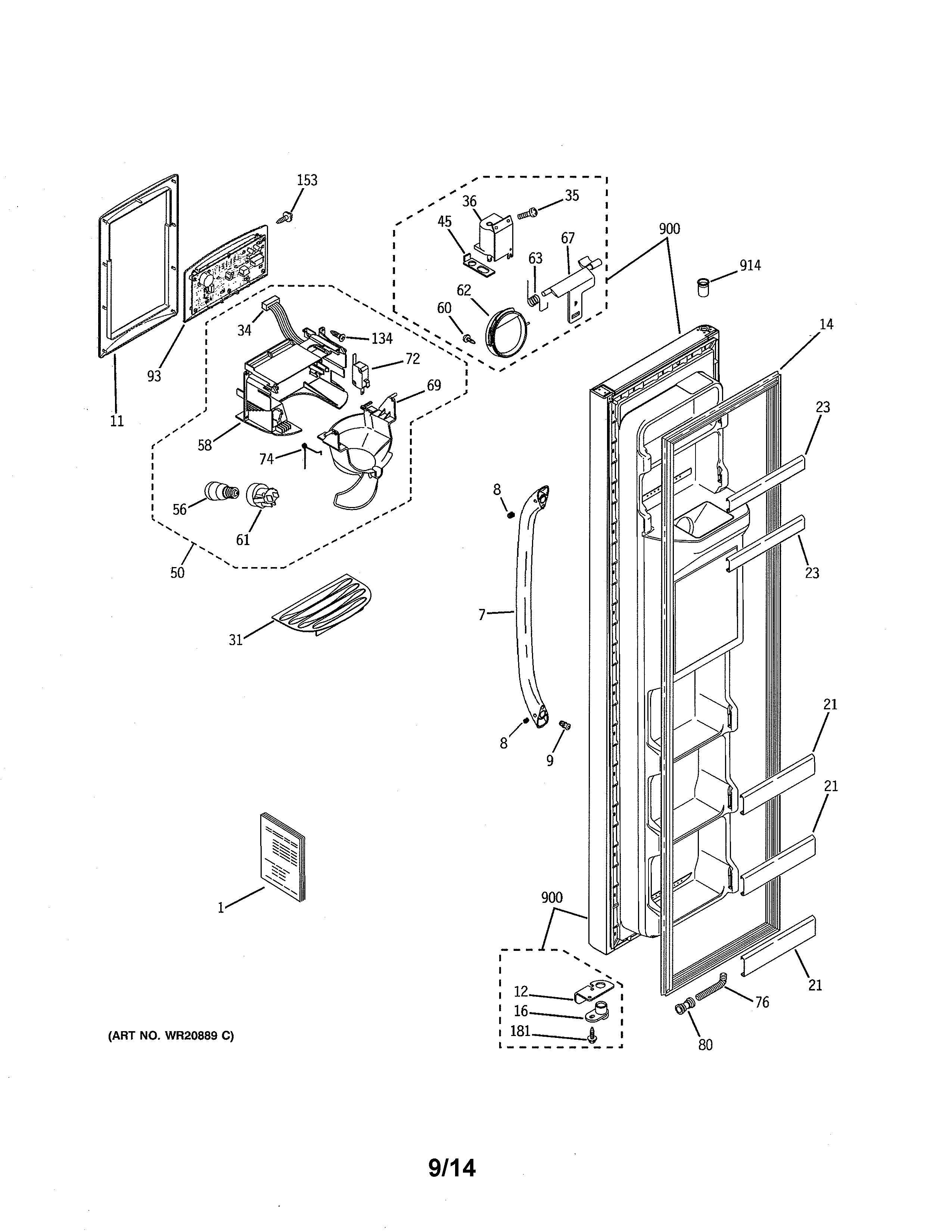 GE GSH25JGDDBB freezer door diagram