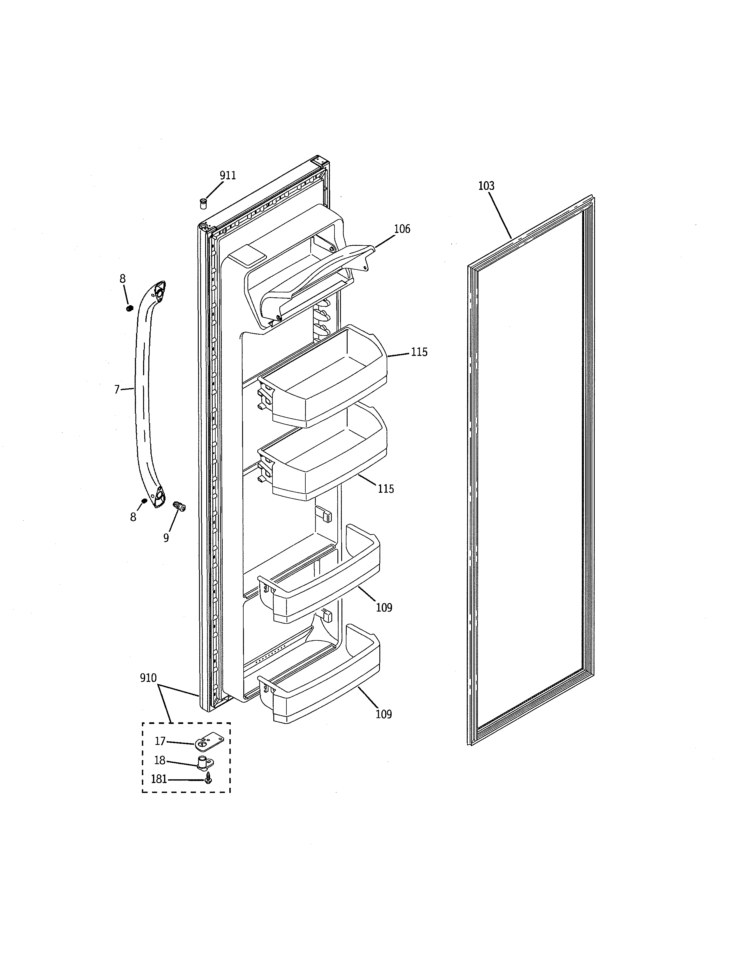 GE GSH25JGDDBB fresh food door diagram