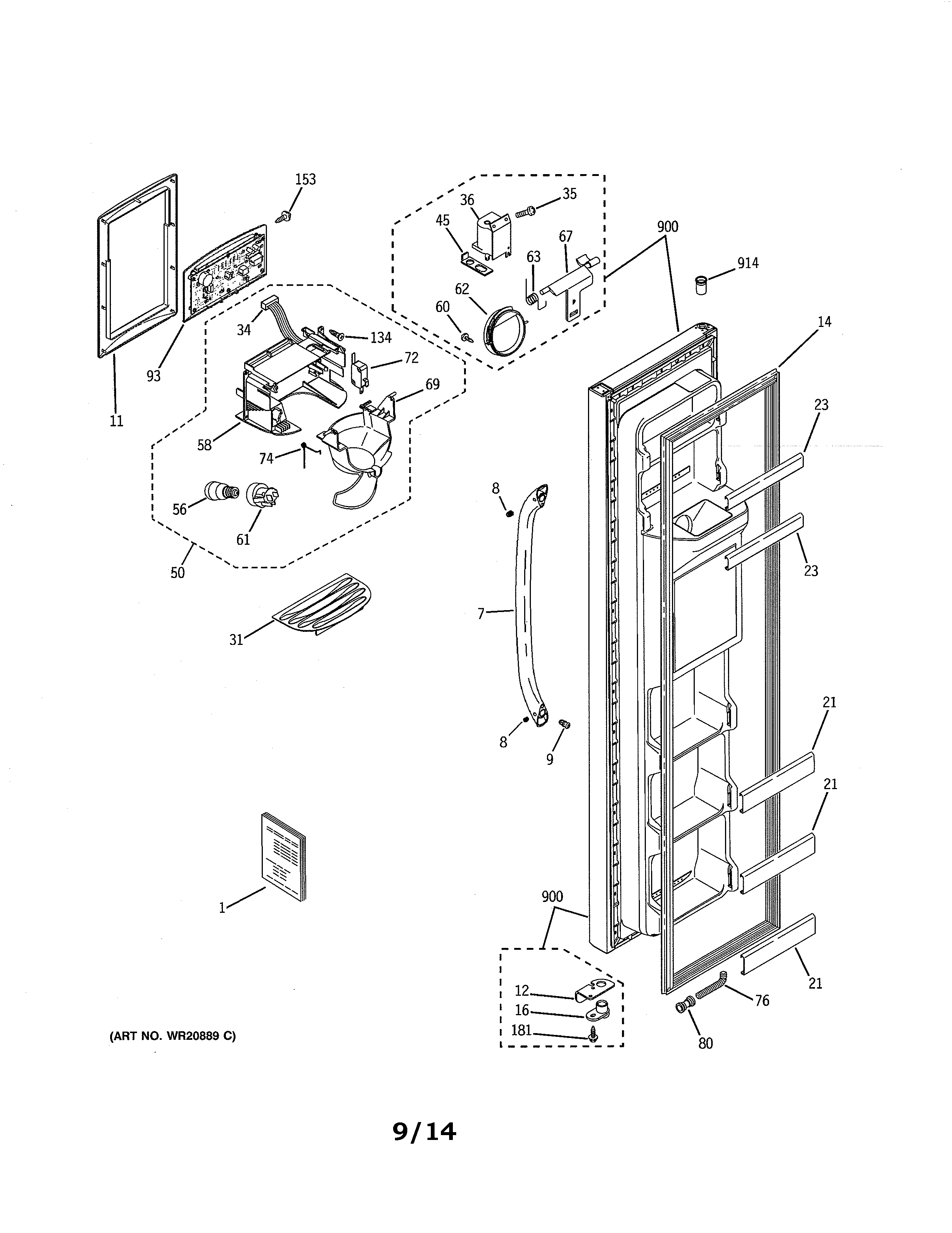 GE GSH25JGDDCC freezer door diagram