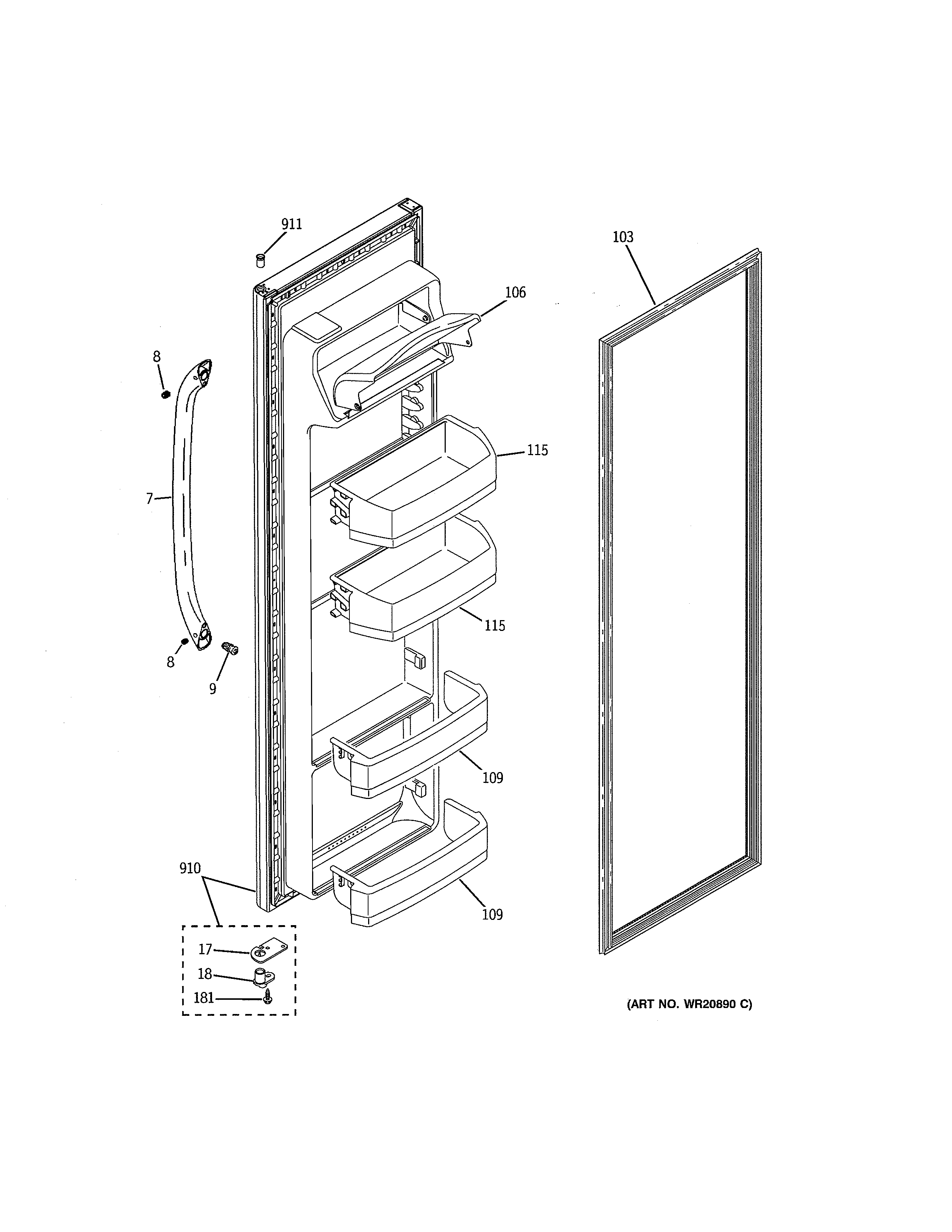 GE GSH25JGDDCC fresh food door diagram
