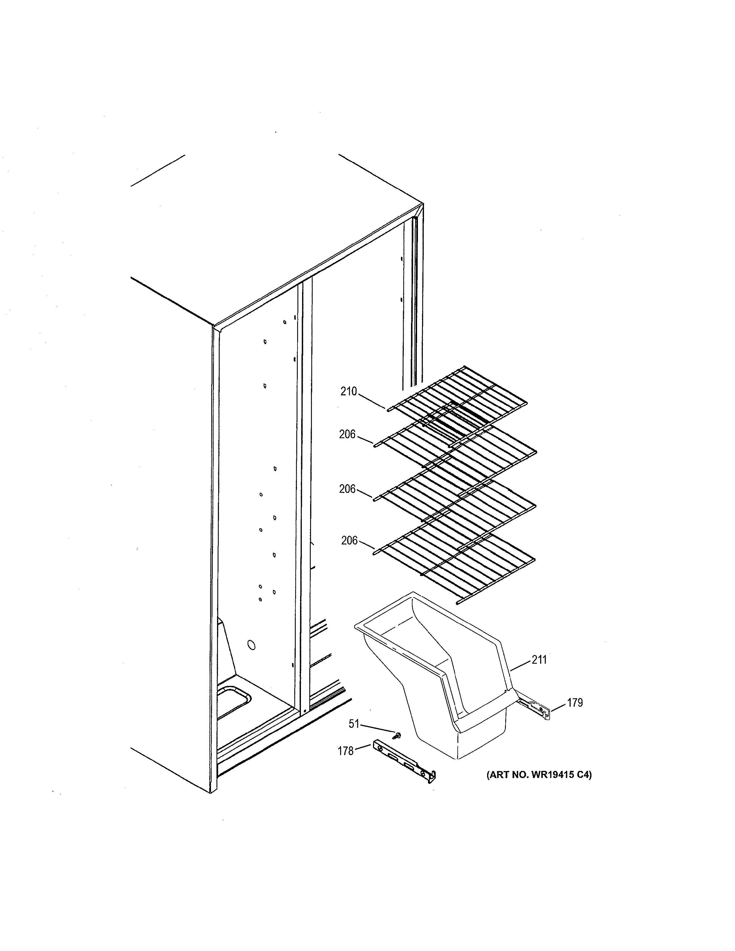 GE GSH25JGDDCC freezer shelves diagram