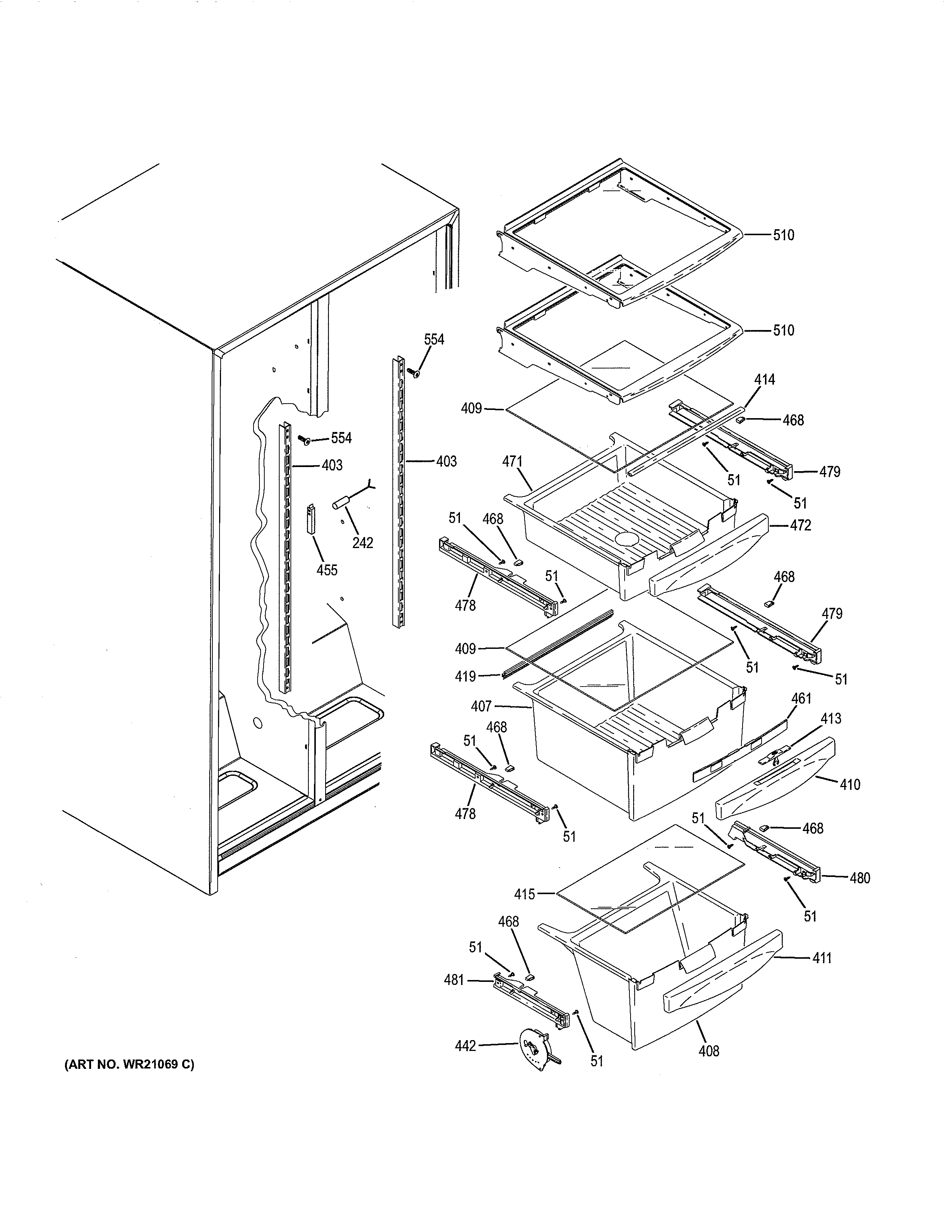 GE GSH25JGDDCC fresh food shelves diagram