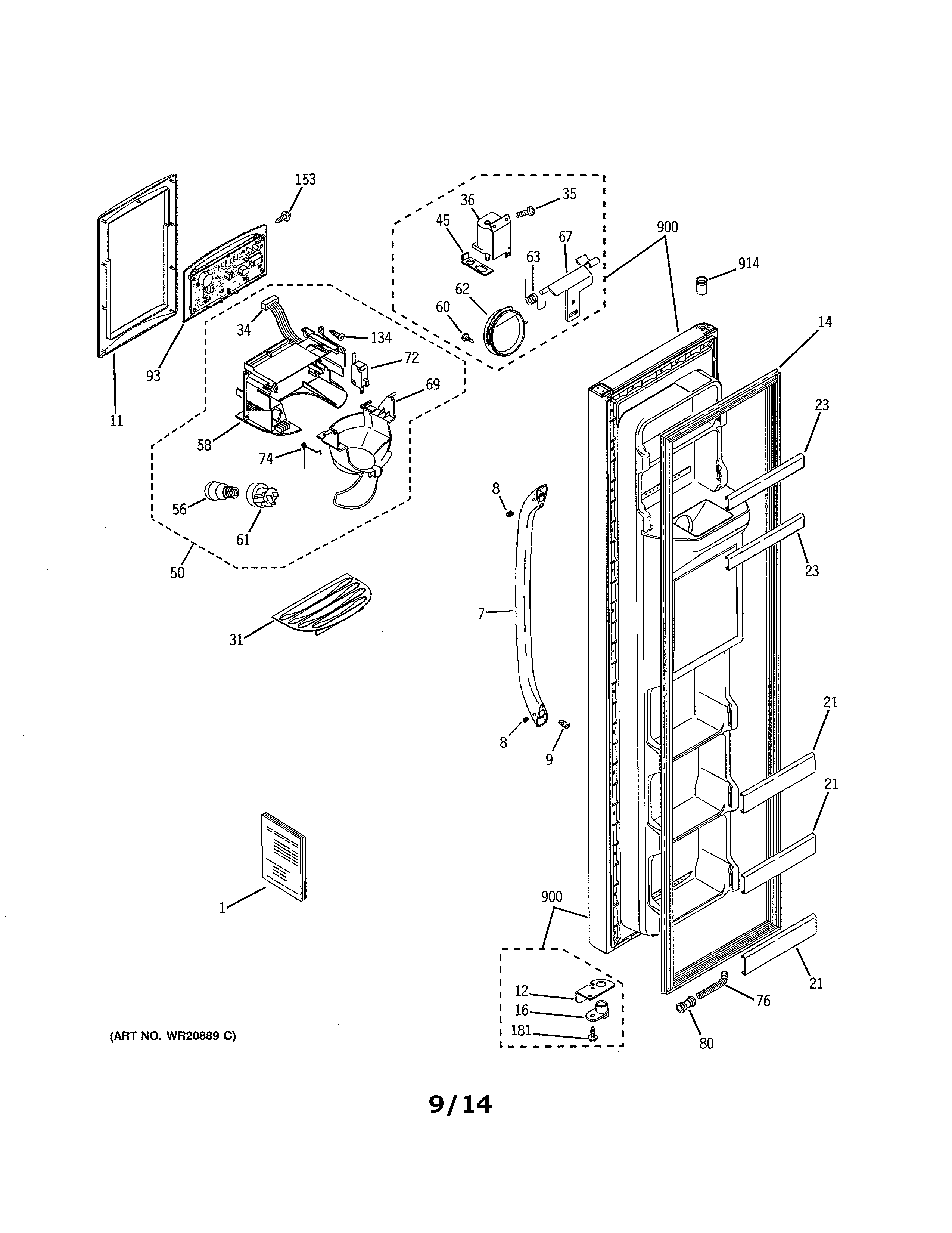 GE GSH25JGDDWW freezer door diagram
