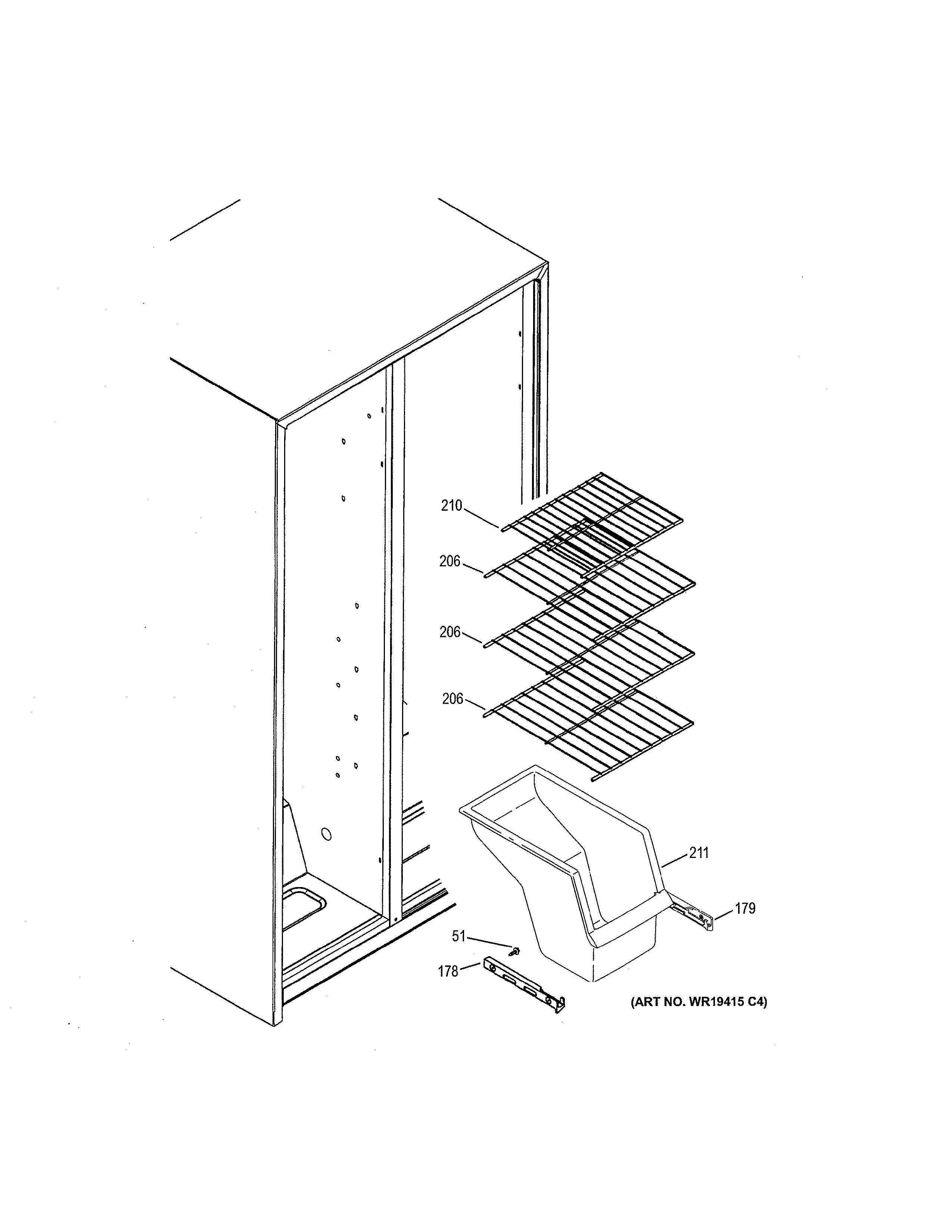 GE GSH25JGDDWW freezer shelves diagram