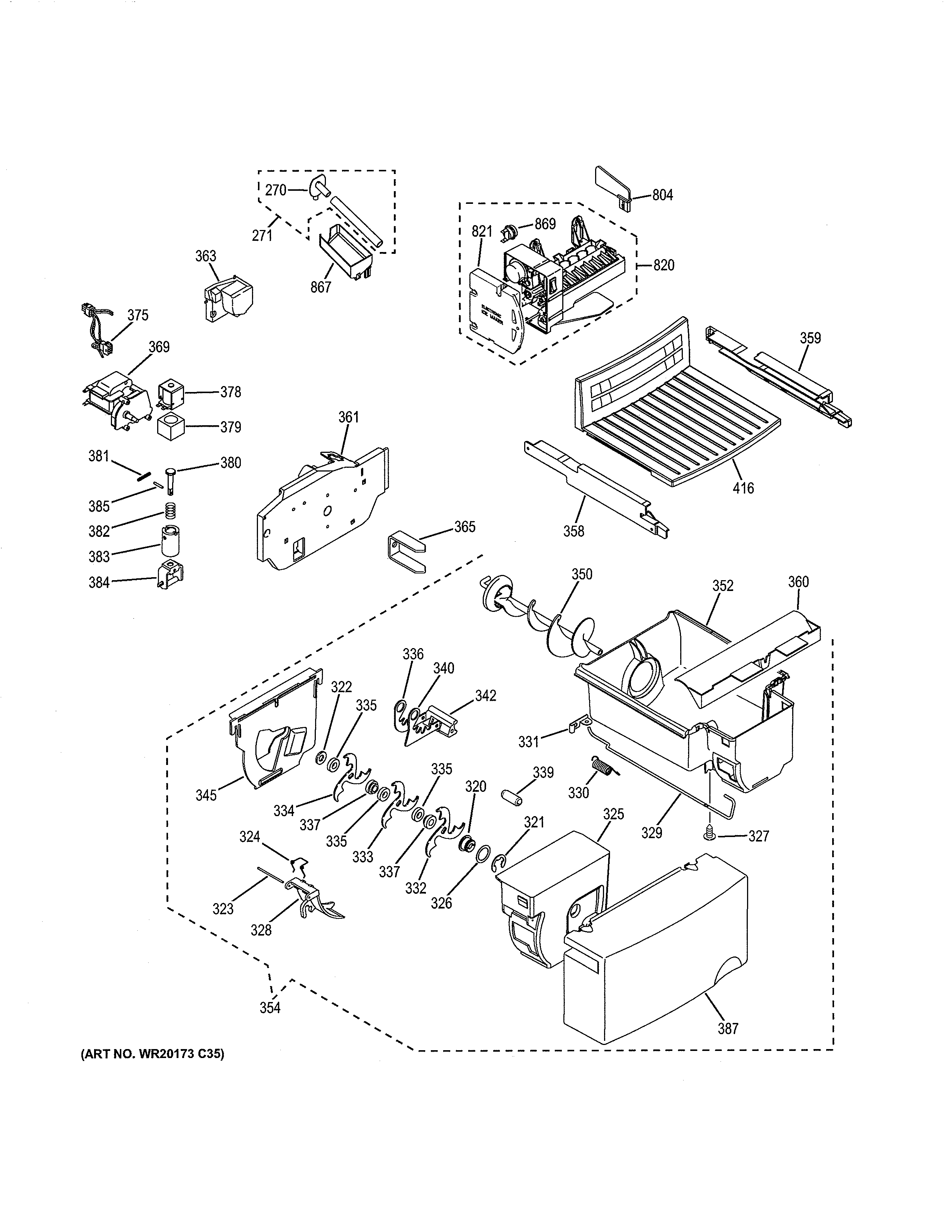 GE GSH25JGDDWW ice maker & dispenser diagram