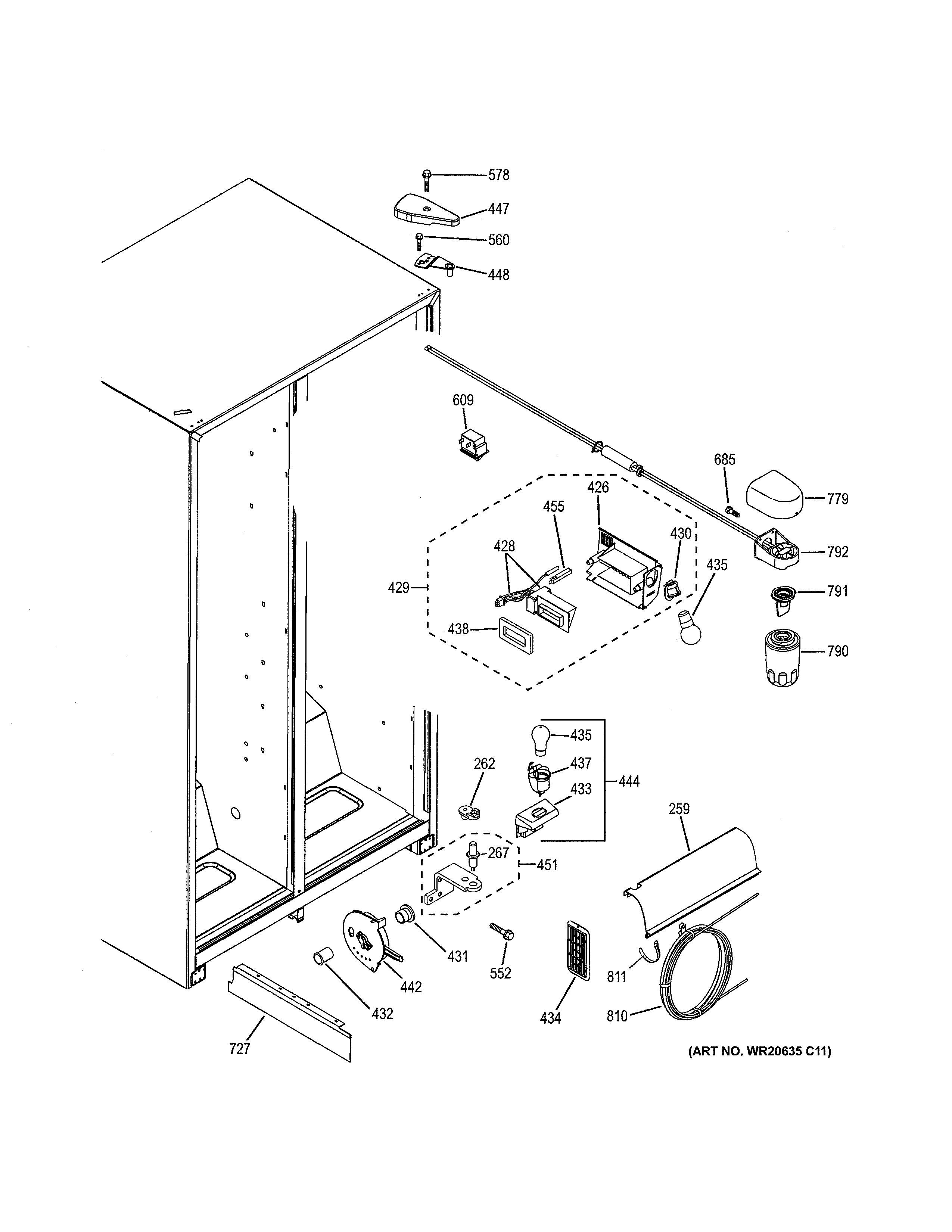 GE GSH25JGDDWW fresh food section diagram