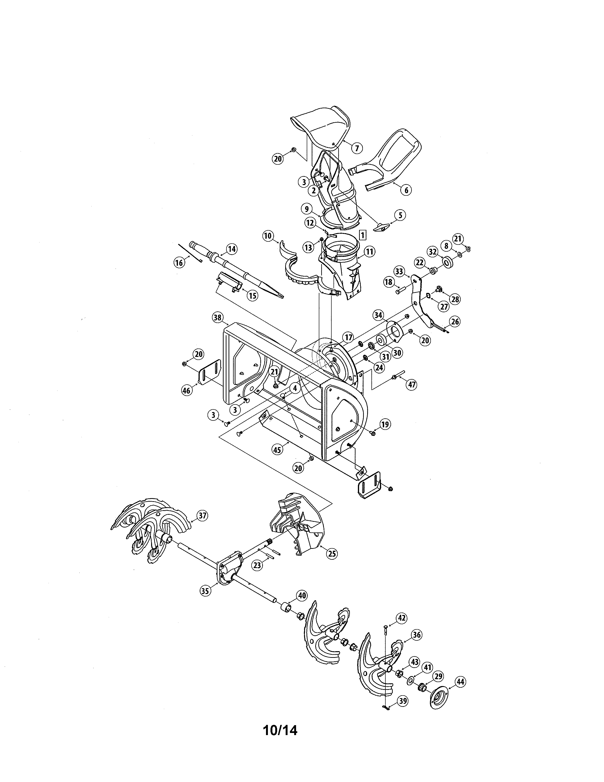MTD 31A-32BD799 auger & housing/chute diagram