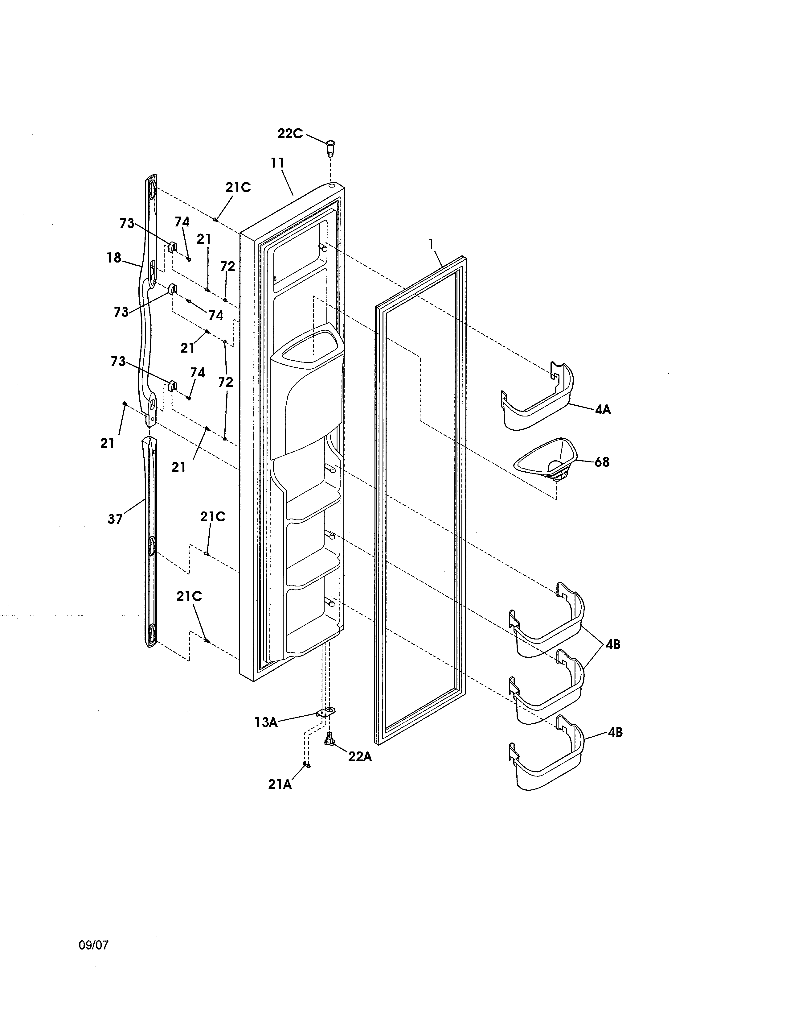 Frigidaire FRS3HR5HMB5 freezer door diagram