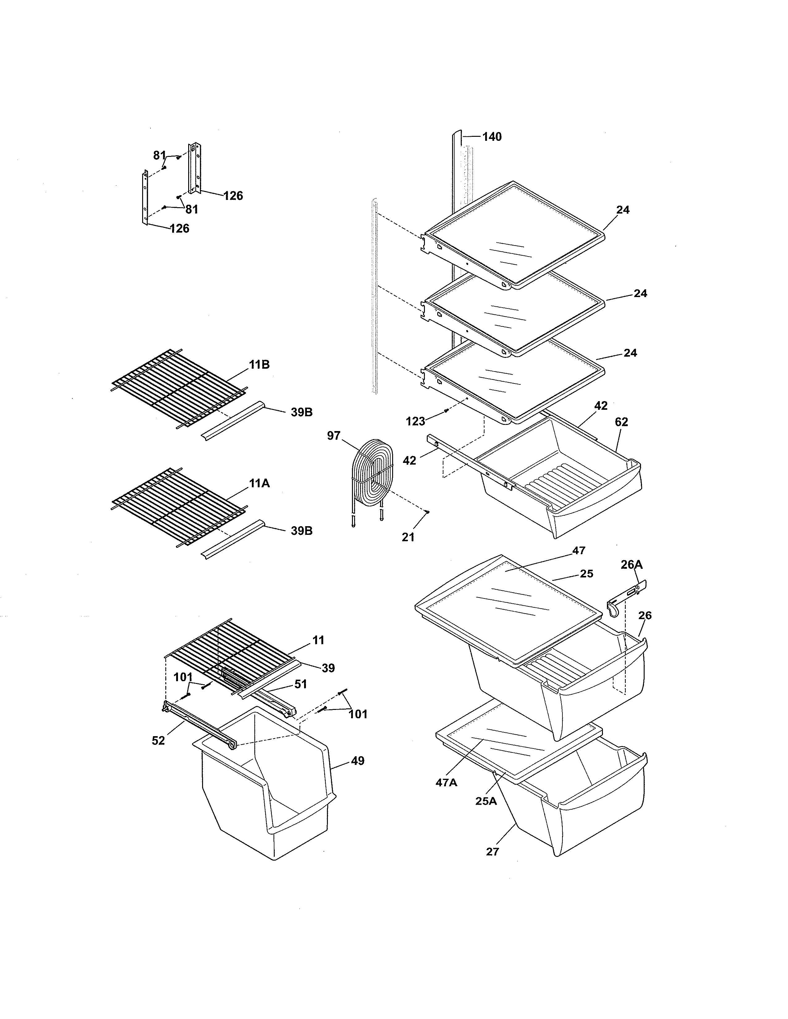 Frigidaire FRS3HR5HMB5 shelves diagram