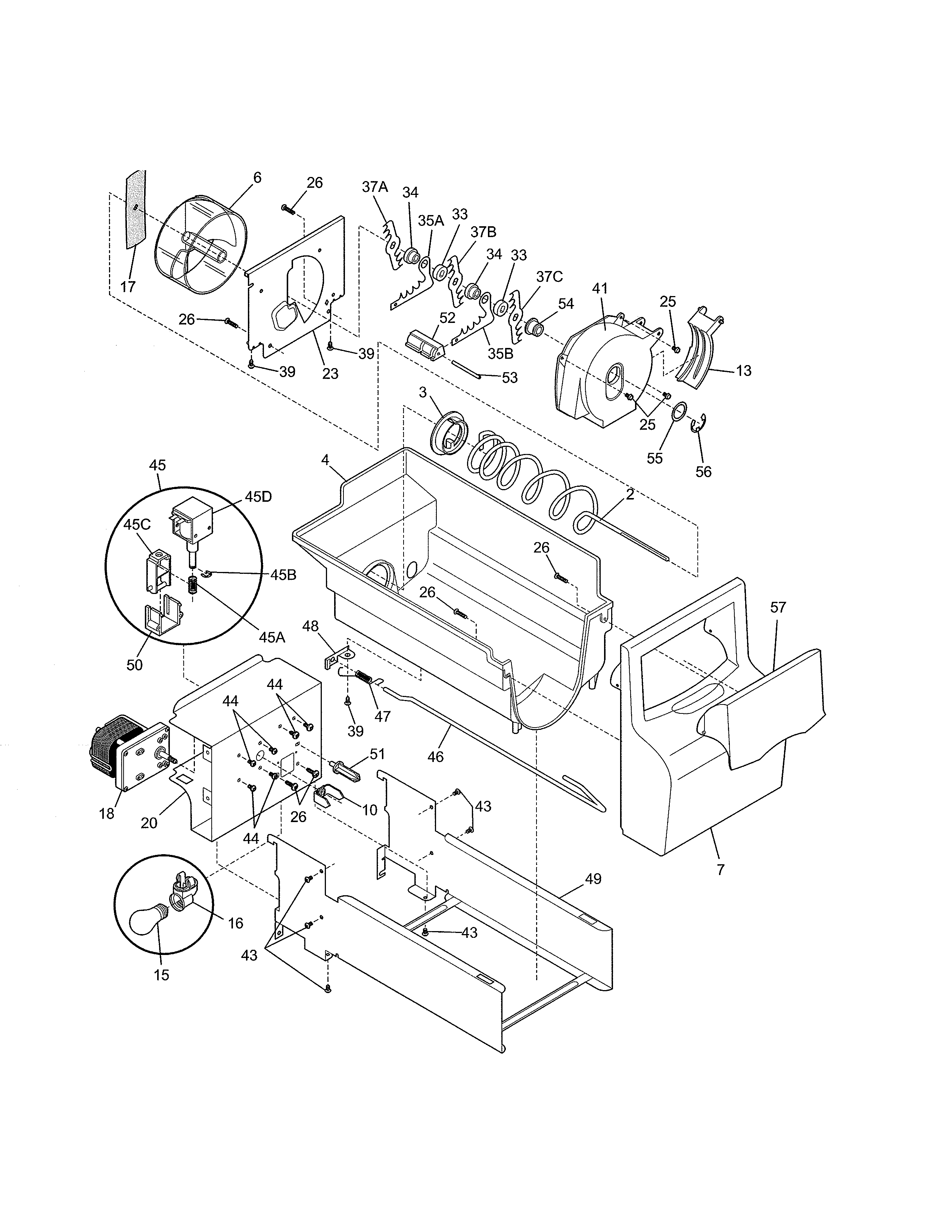 Frigidaire FRS3HR5HMB5 ice container diagram