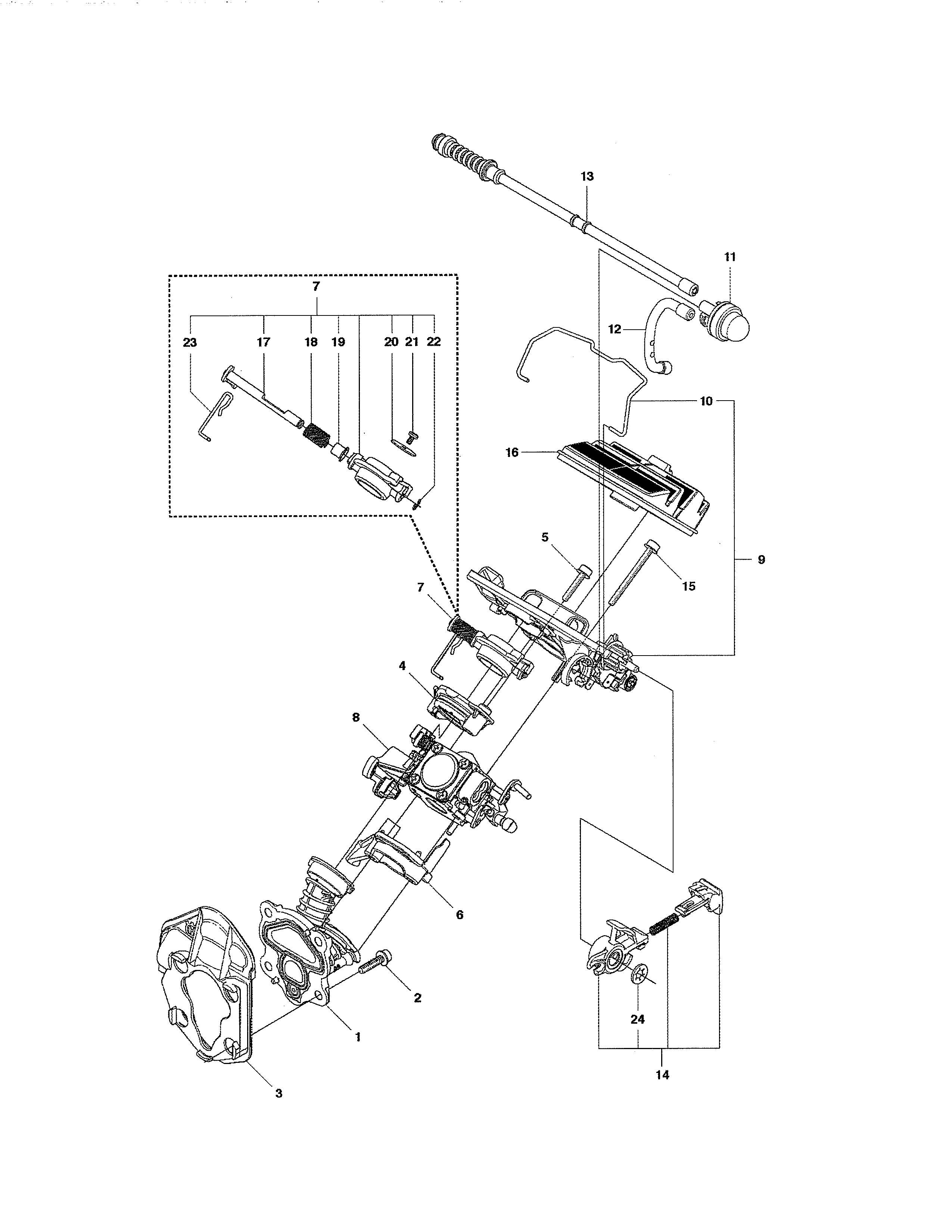 Husqvarna 450E carburetor & air filter diagram