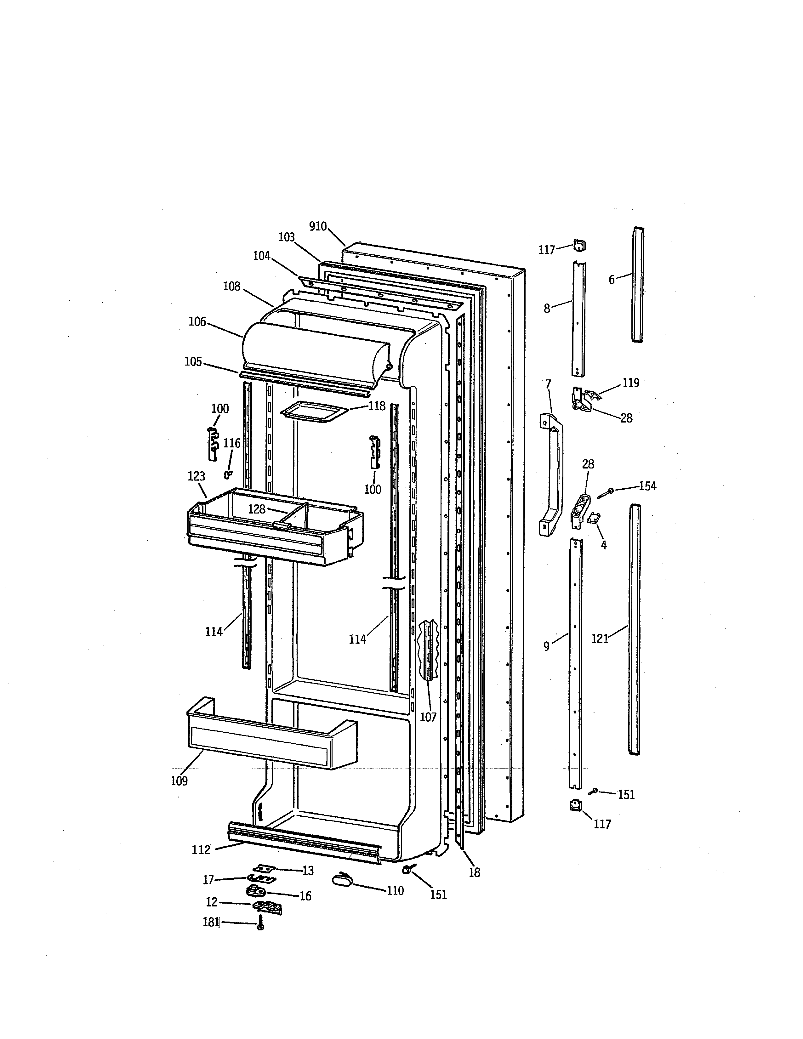 Kenmore 3639552782 fresh food door diagram