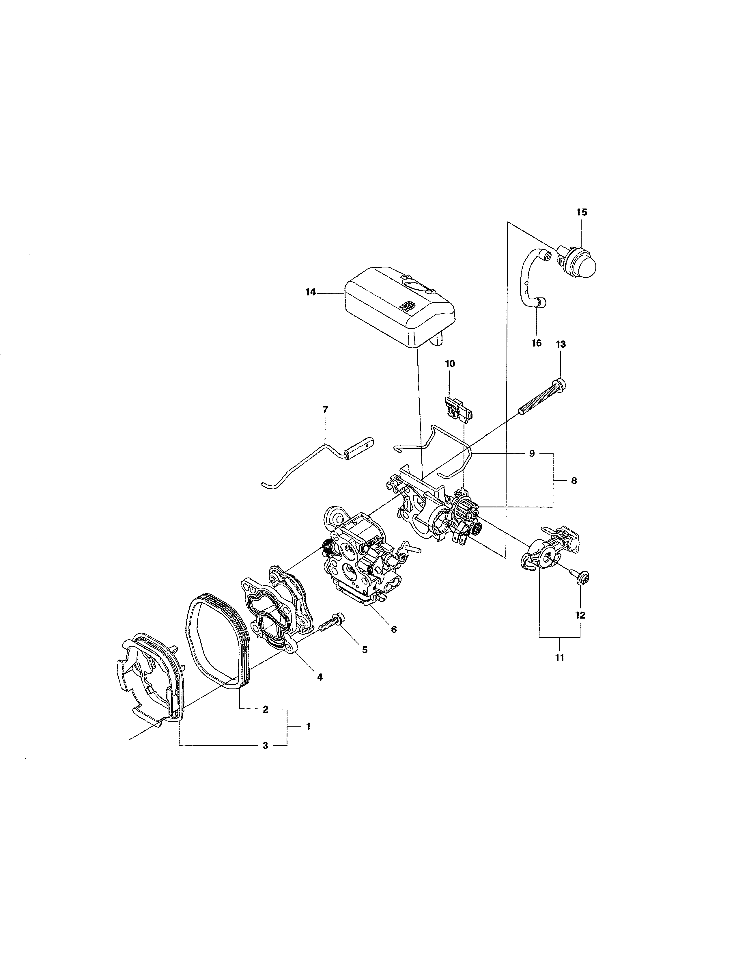 Husqvarna 965167936 carburetor & air filter diagram