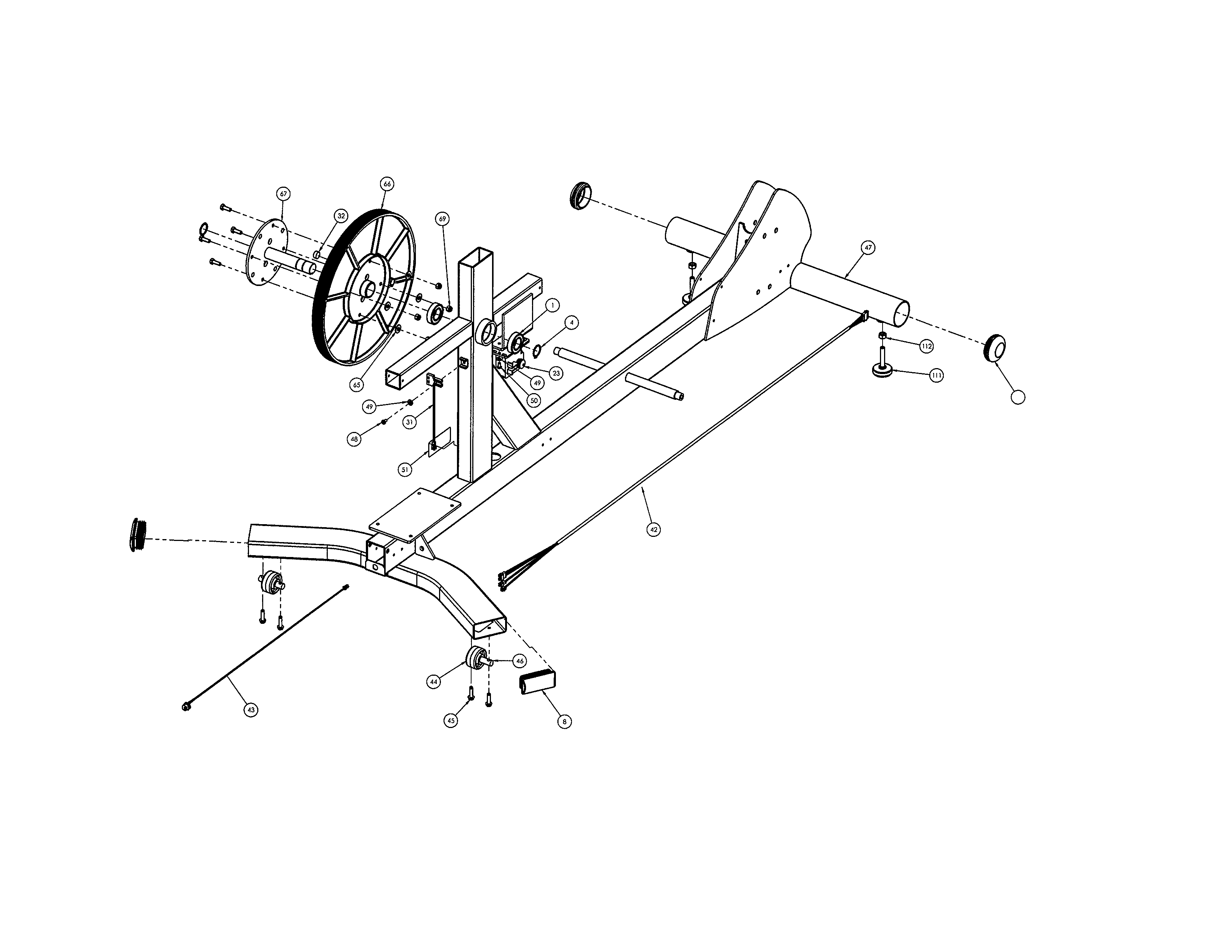 Life Fitness X3-XX00-0103 base cable/floor roller diagram