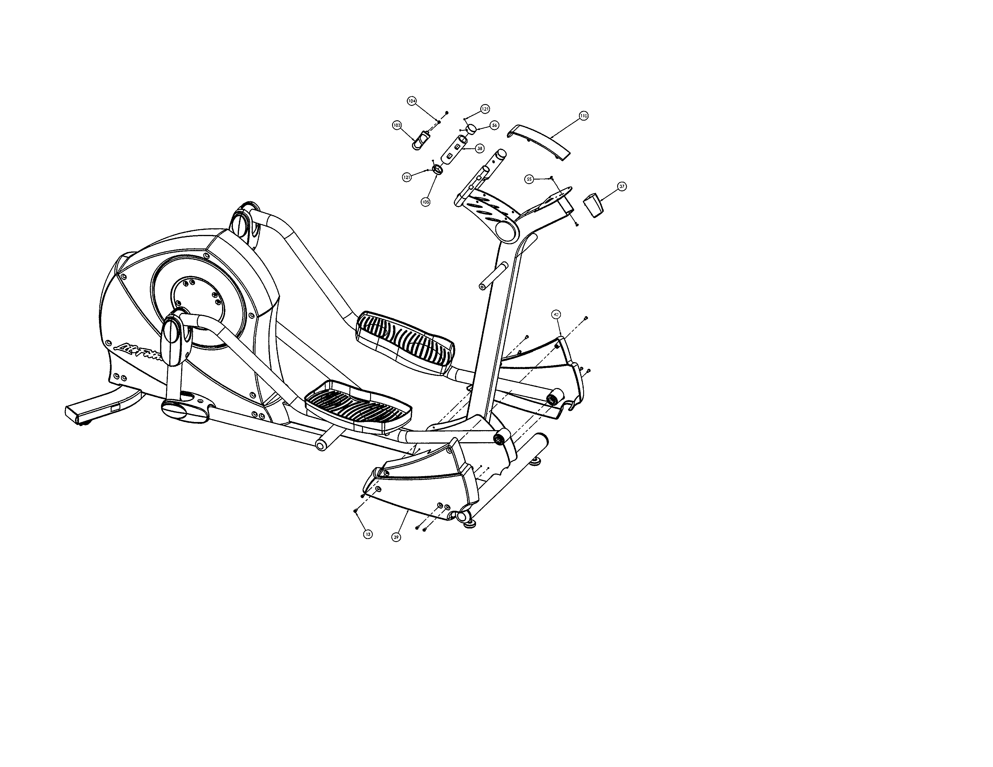 Life Fitness X3-XX00-0103 front cover/handlebar diagram