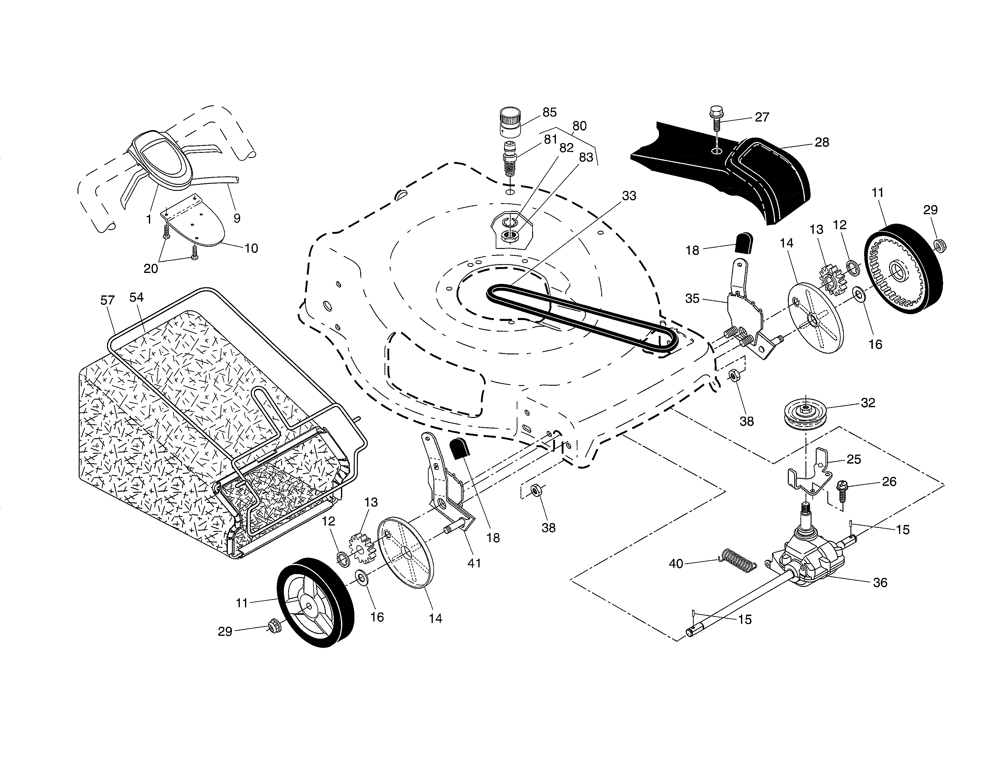 Husqvarna 96145000903 drive control/gear case/wheels diagram