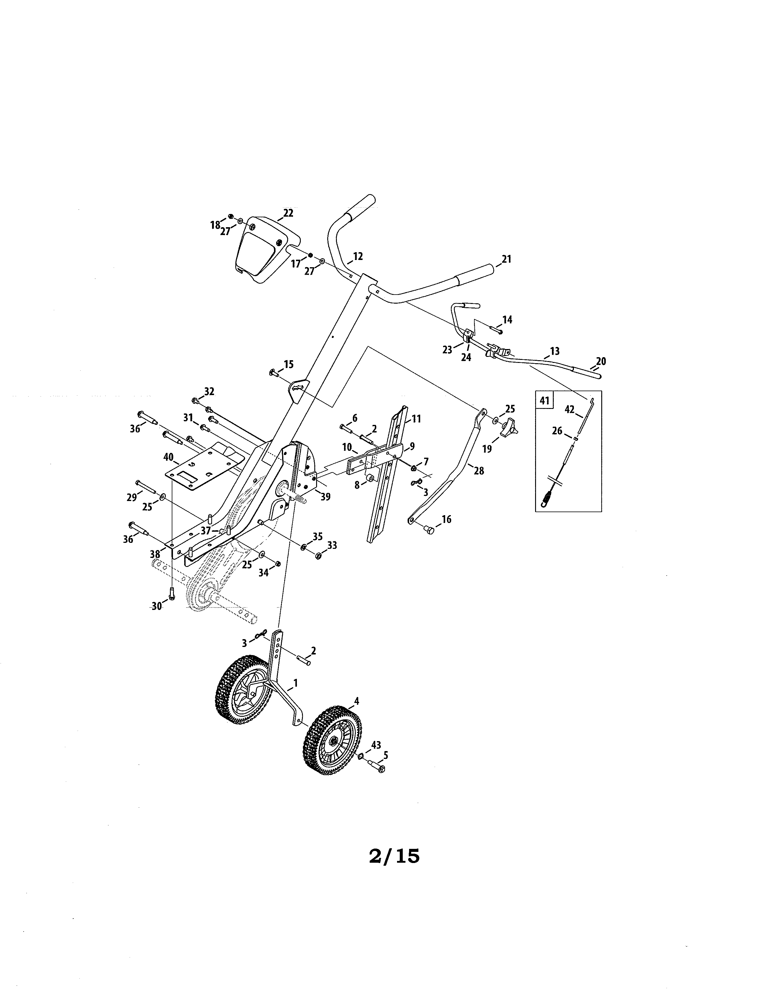MTD 21A-34M8799 handles/wheels diagram