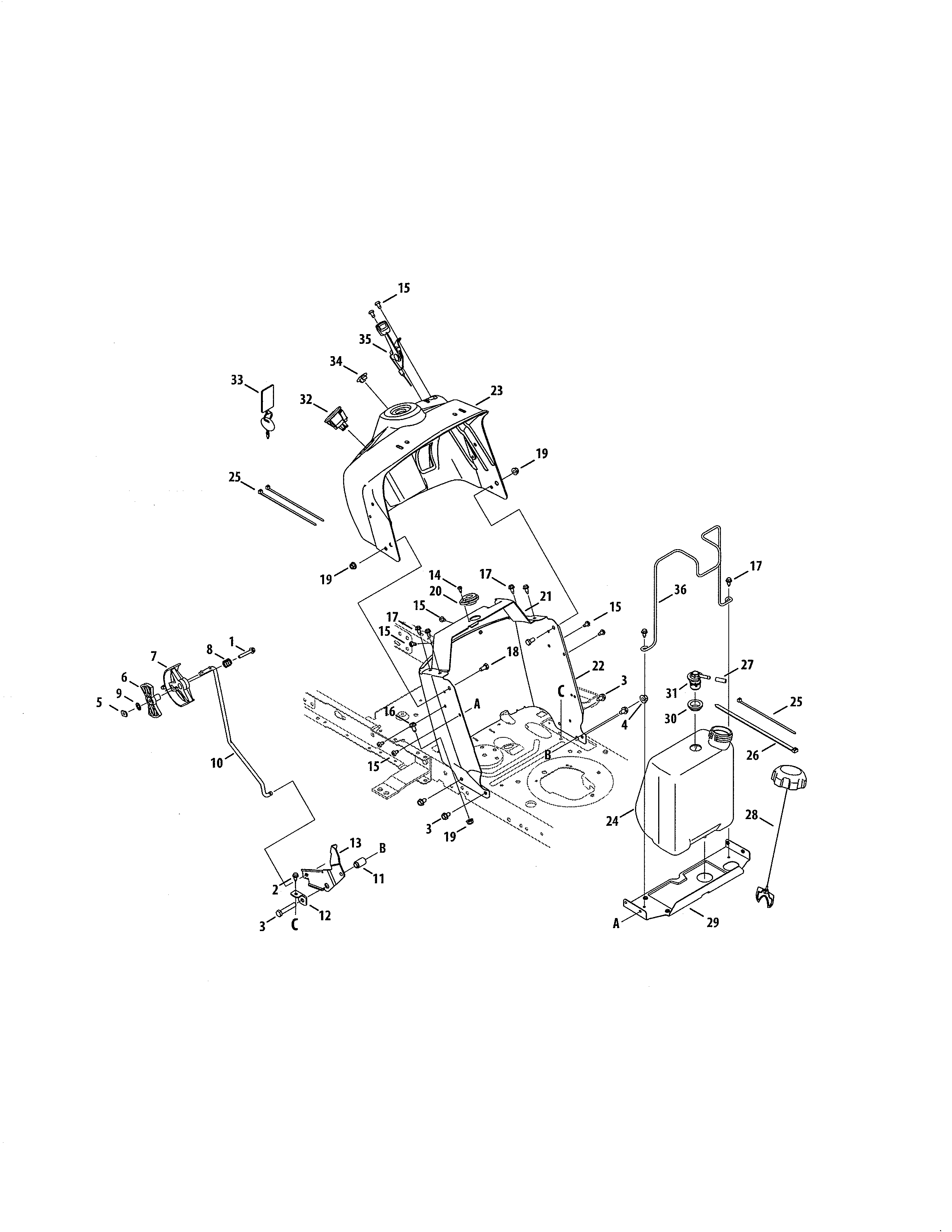 Craftsman 247203724 upper dash panel/fuel tank diagram