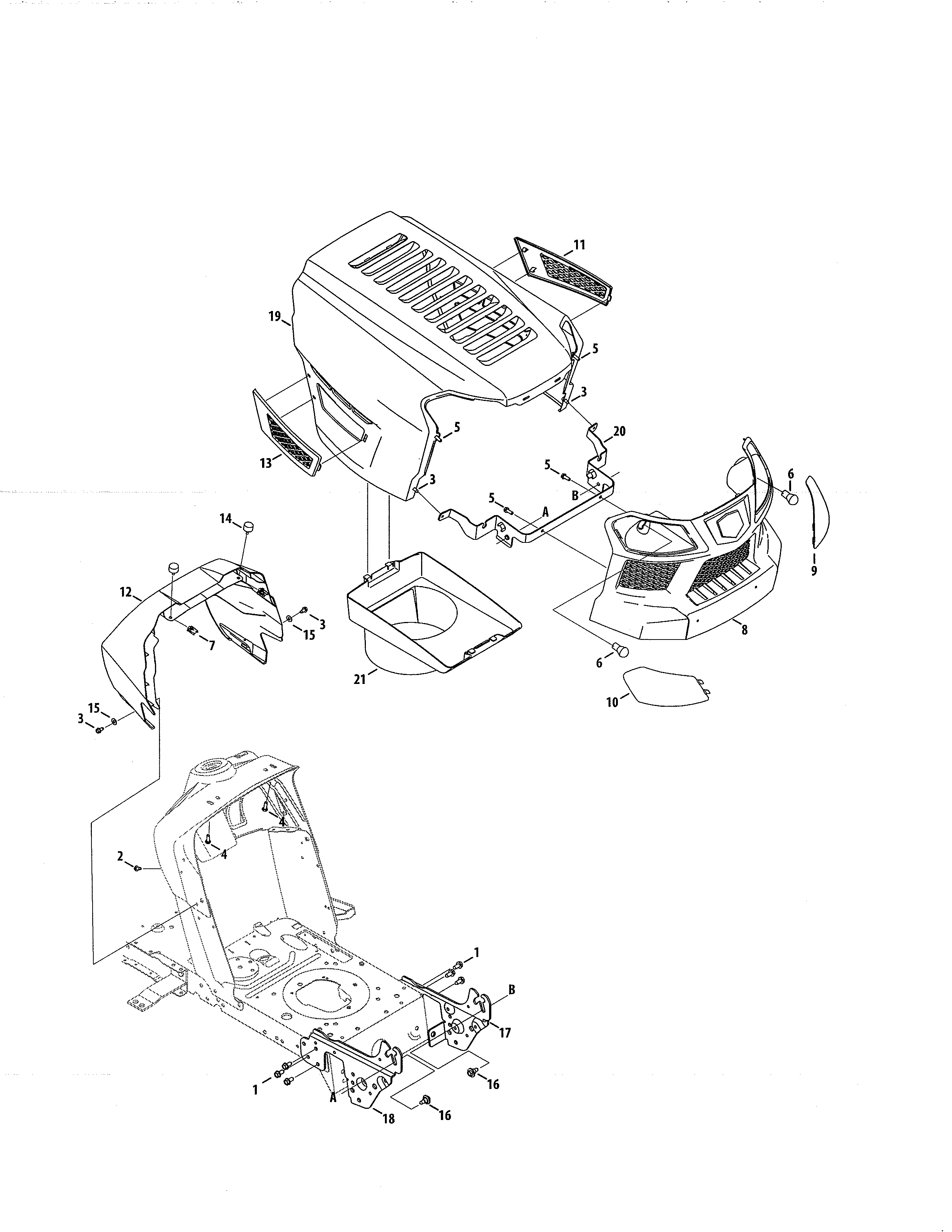MTD 13AP78XS099 bumper/hood diagram