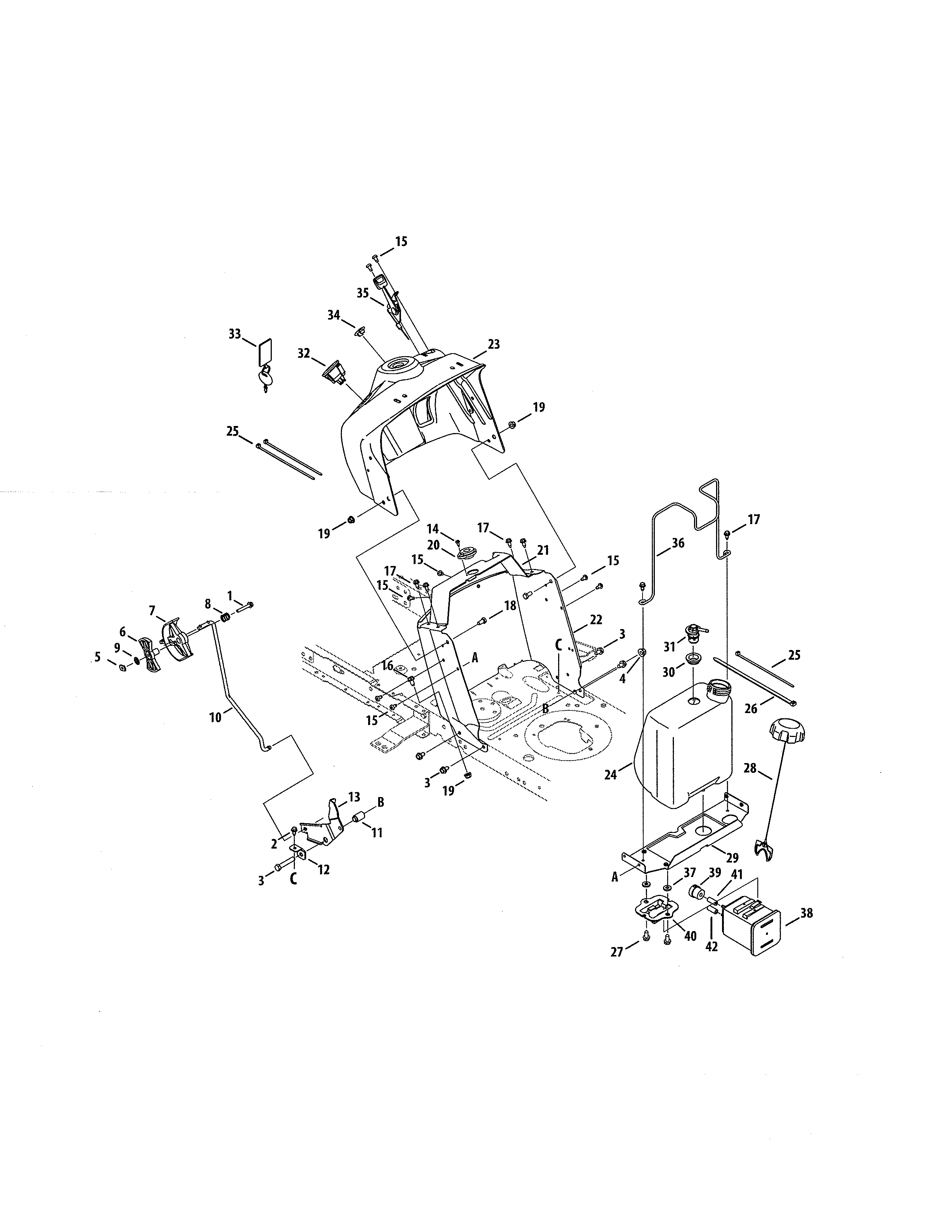 Craftsman 247203772 upper dash panel/fuel tank diagram