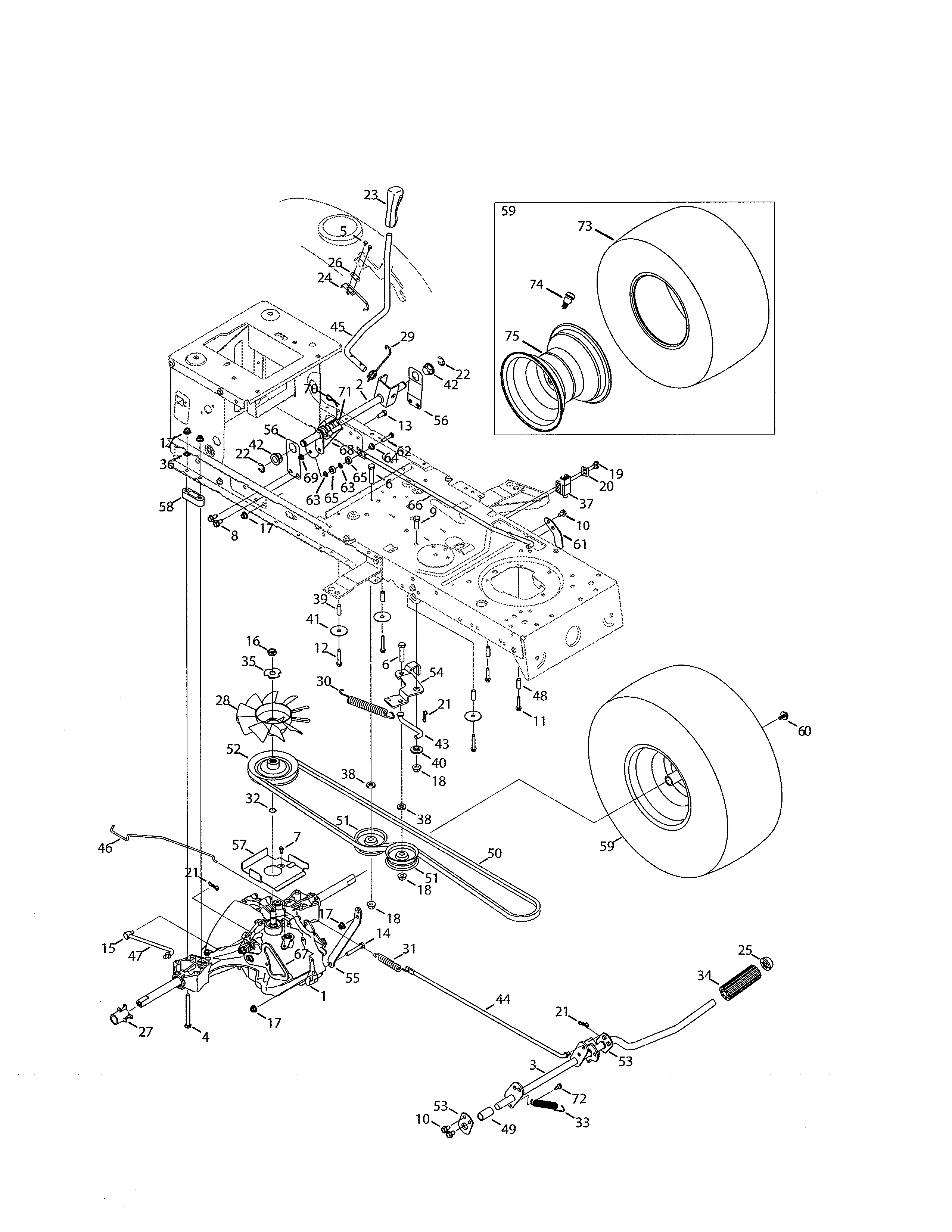 MTD 13AP79XT099 transmission/wheel assembly diagram