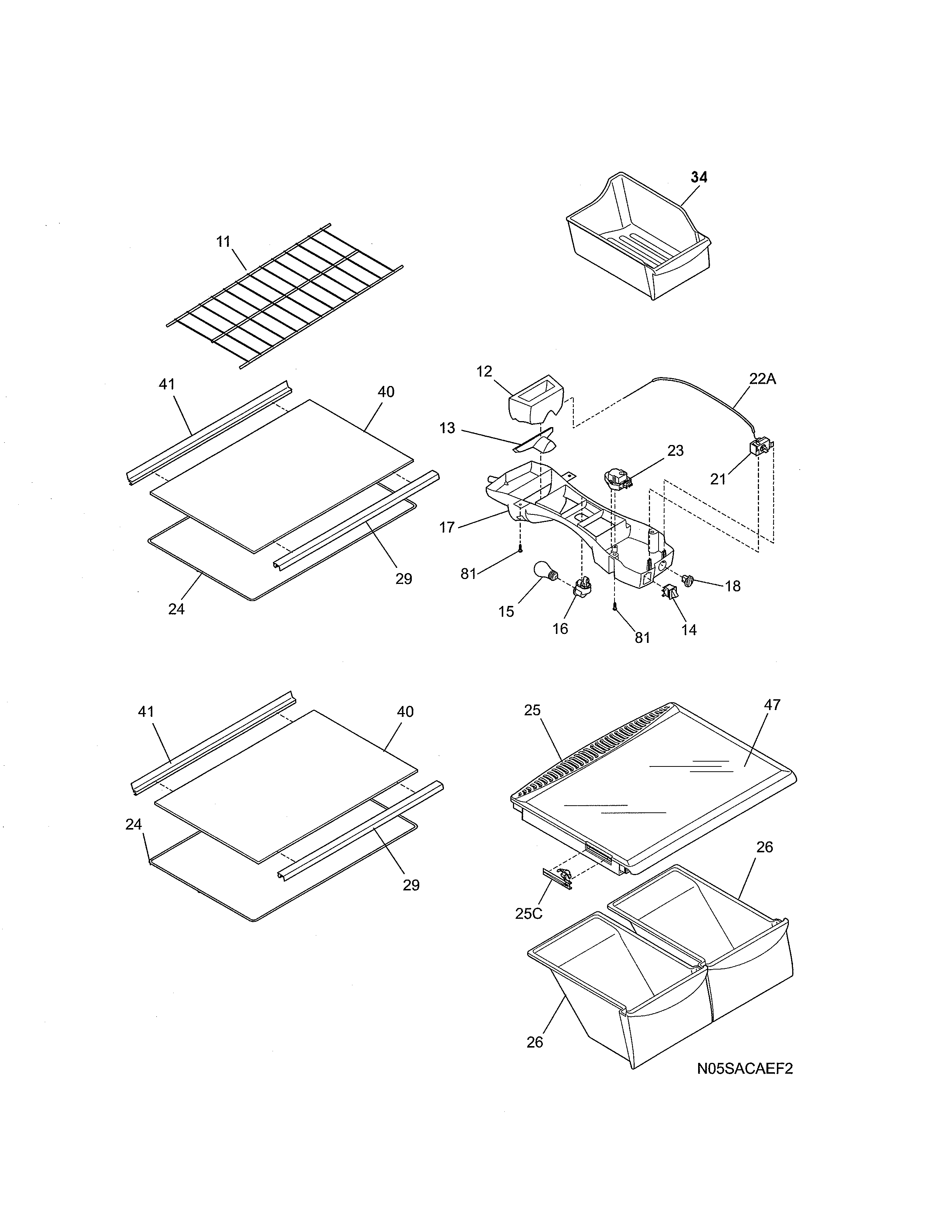 Kenmore 2537888301E shelves diagram