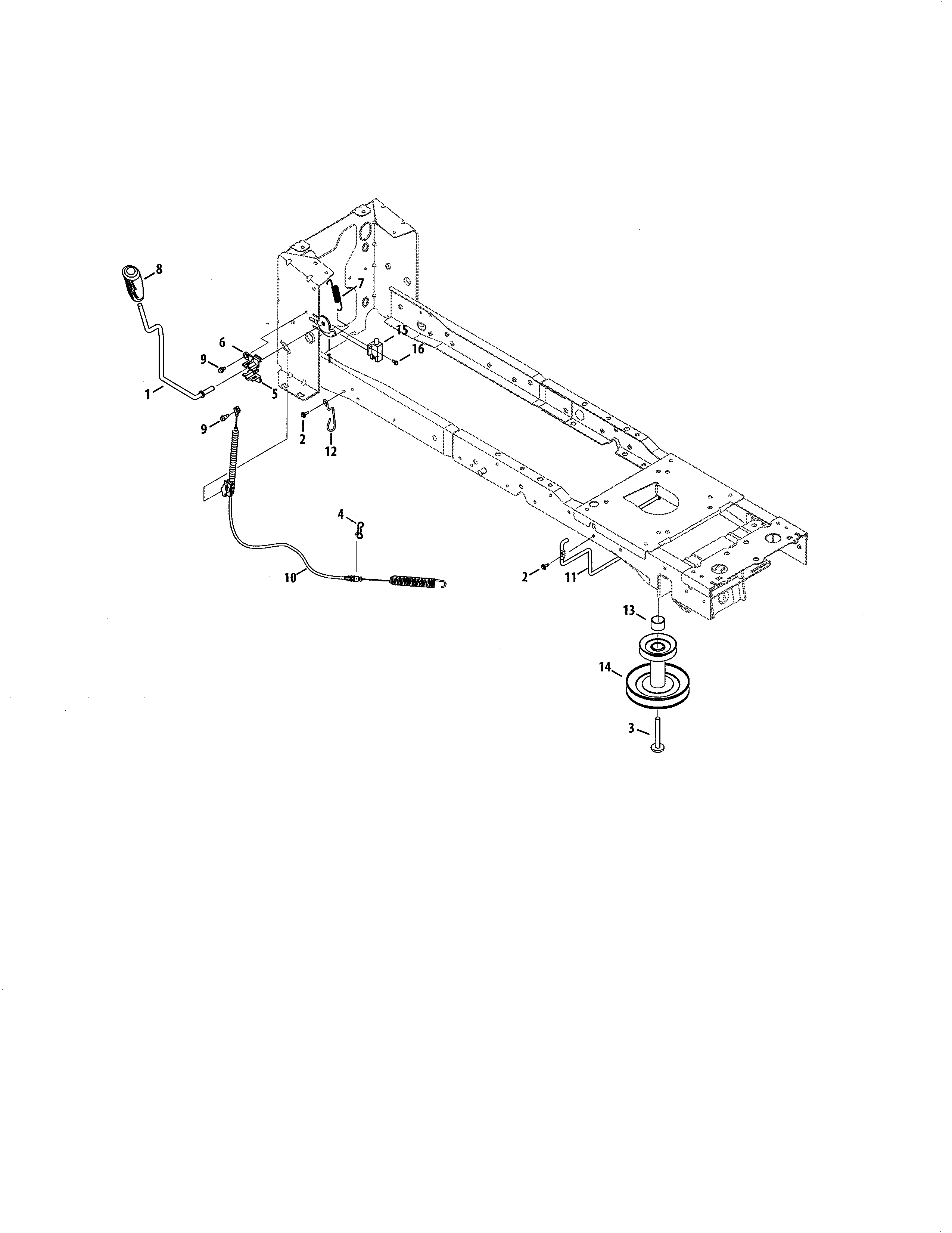 MTD 13APA1ZS099 pto handle/engine pulley diagram