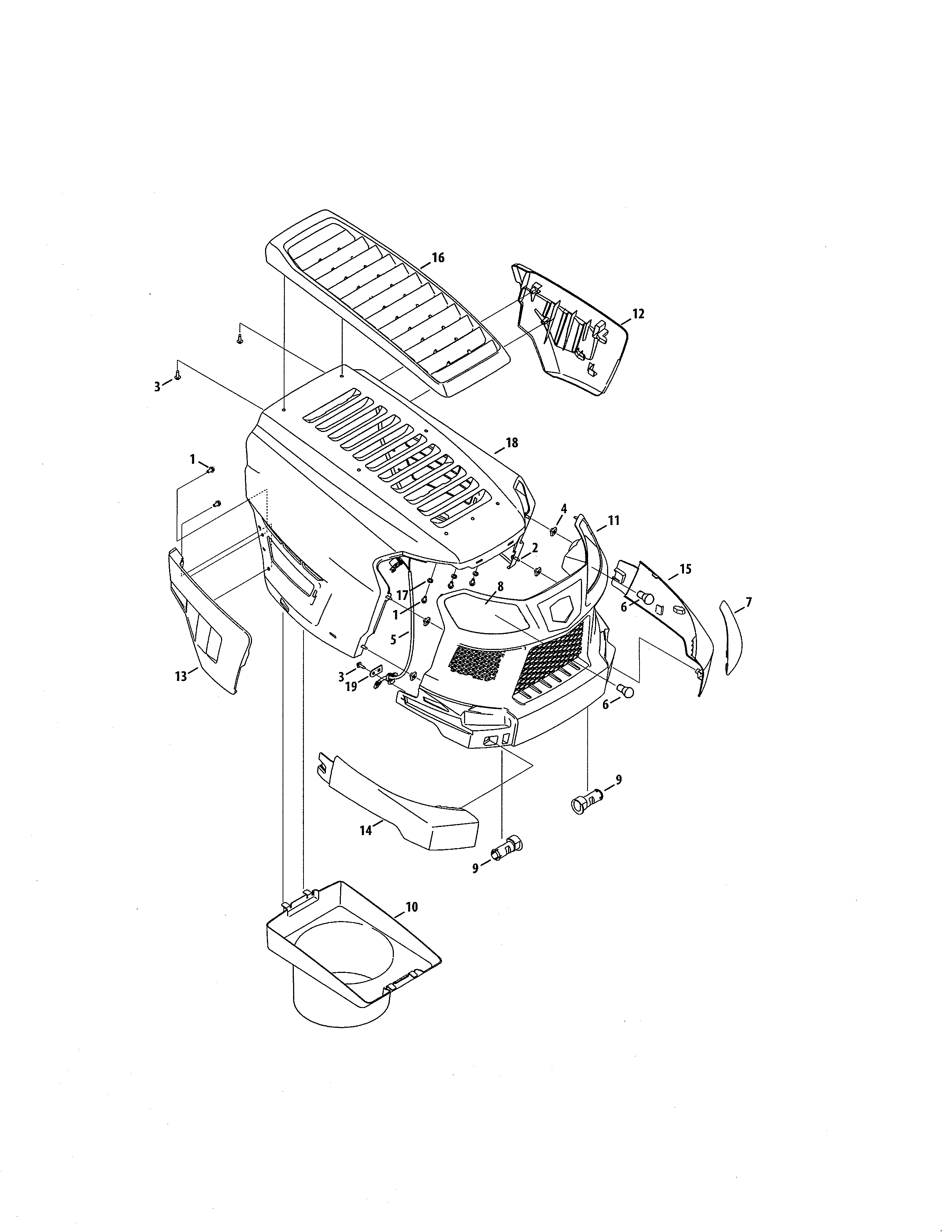 MTD 13APA1ZS099 hood/grill/plenum diagram