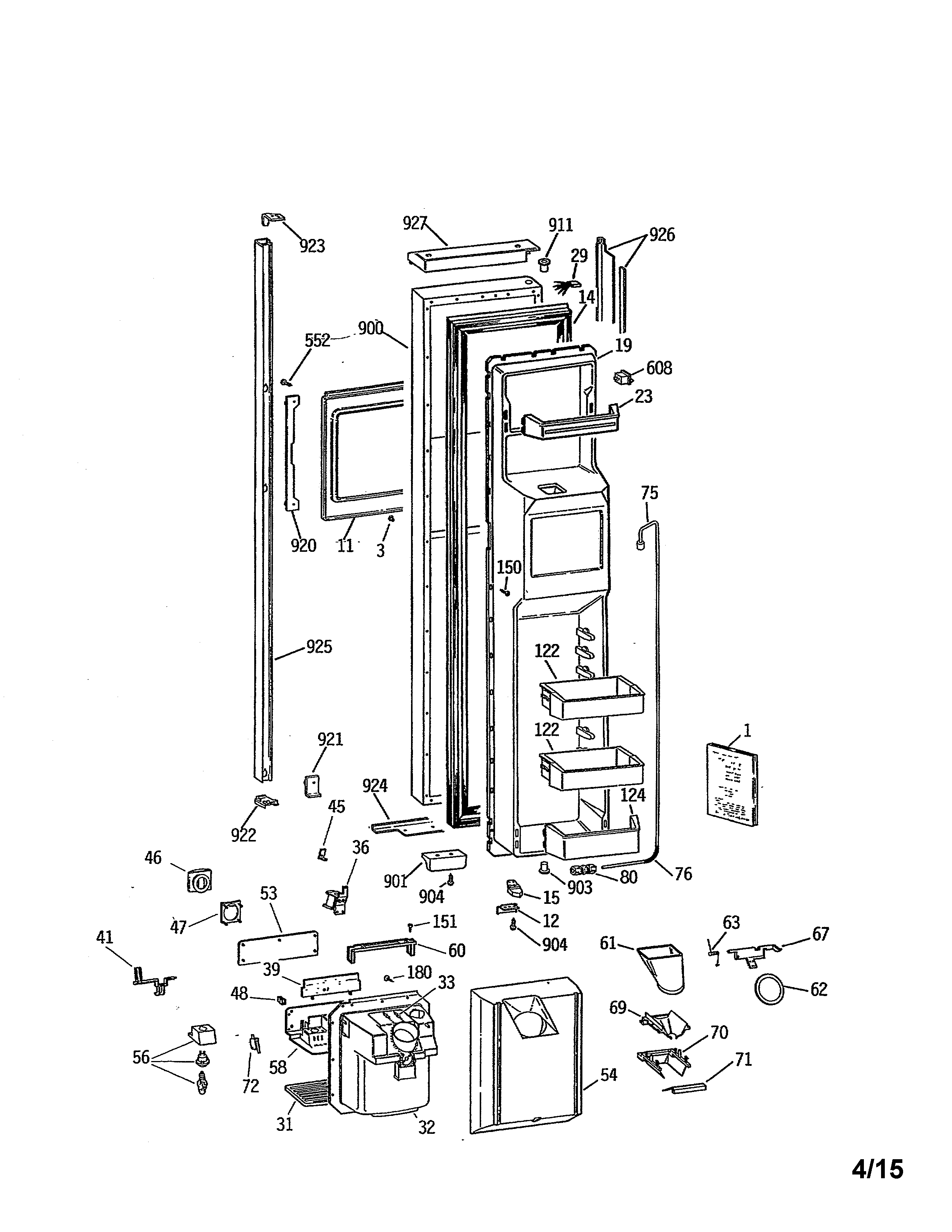 GE TPX24BRYAWW freezer door diagram