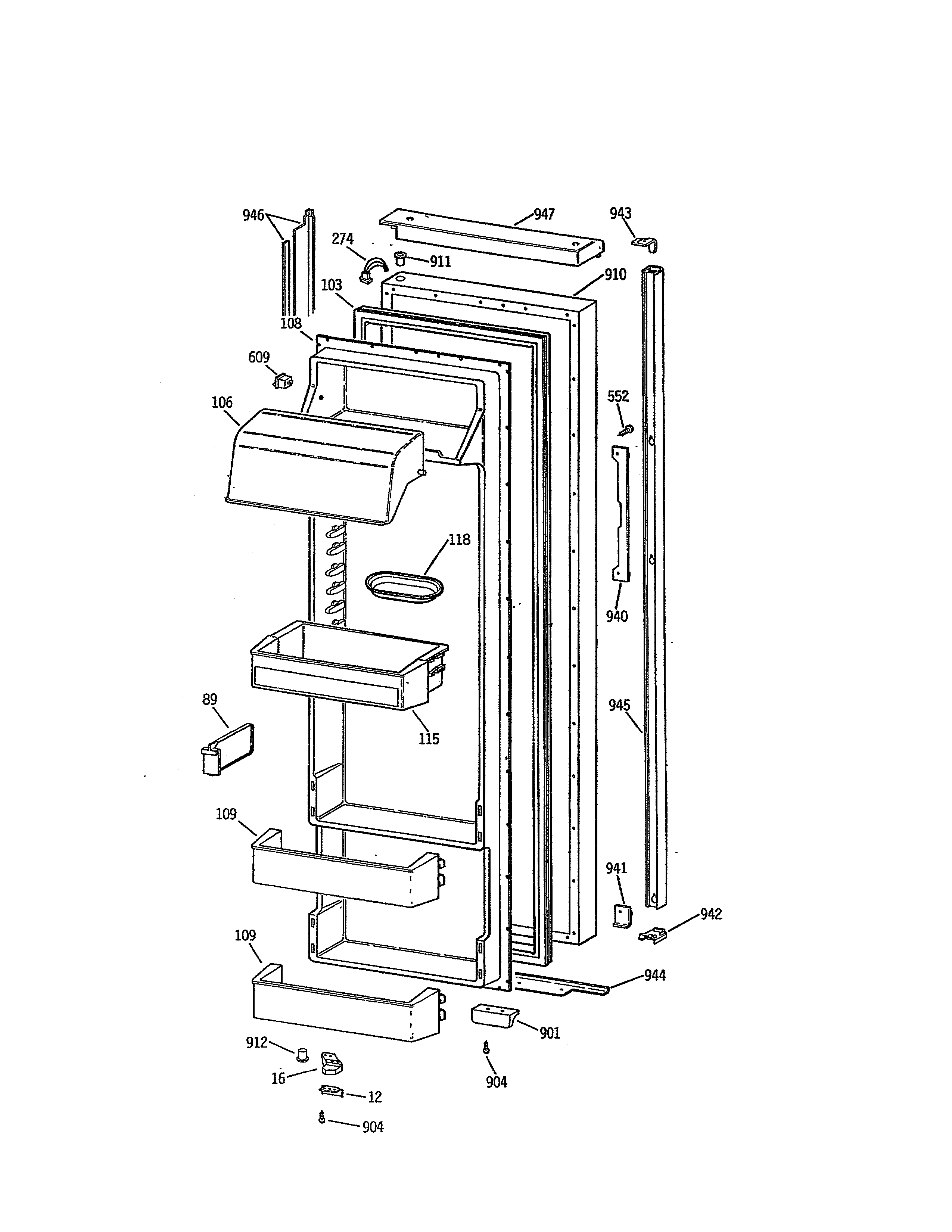 GE TPX24BRYAWW fresh food door diagram